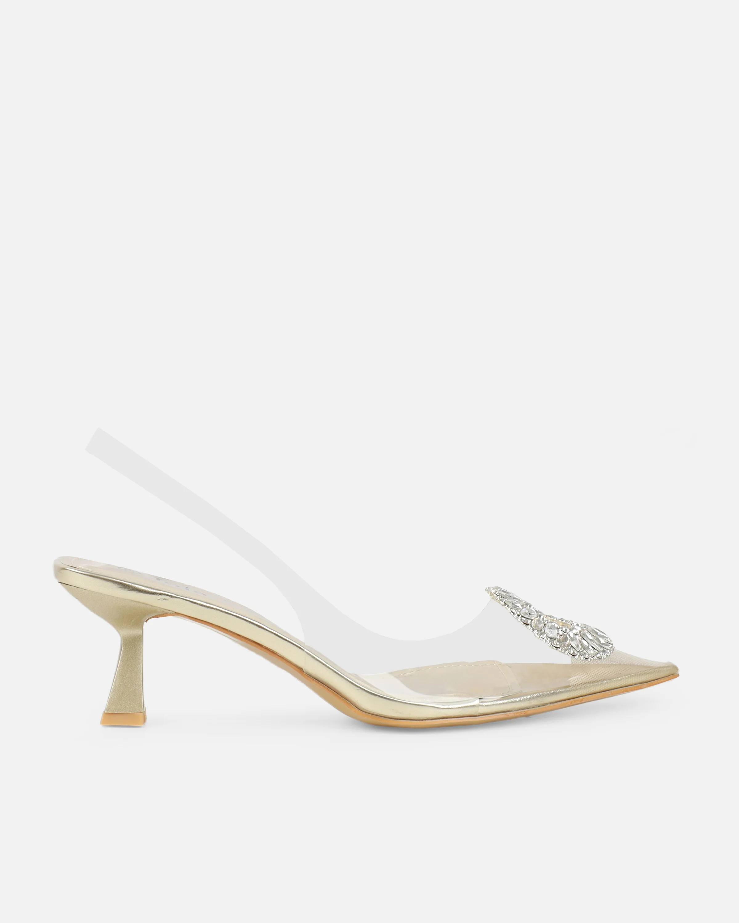 Racquel Clear Gold Diamante Mid Heel Courts - Image 2