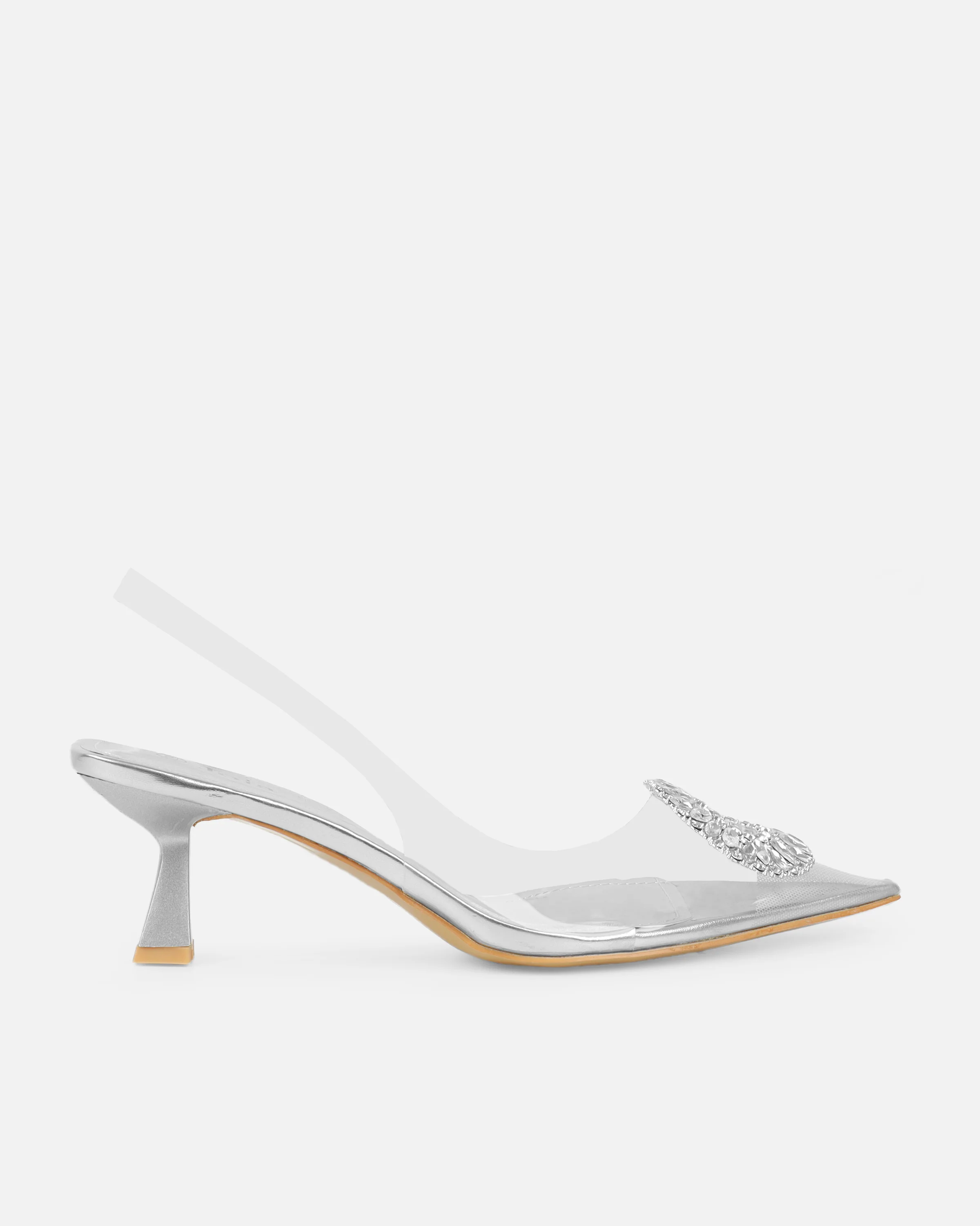 Racquel Clear Silver Diamante Mid Heel Courts - Image 2