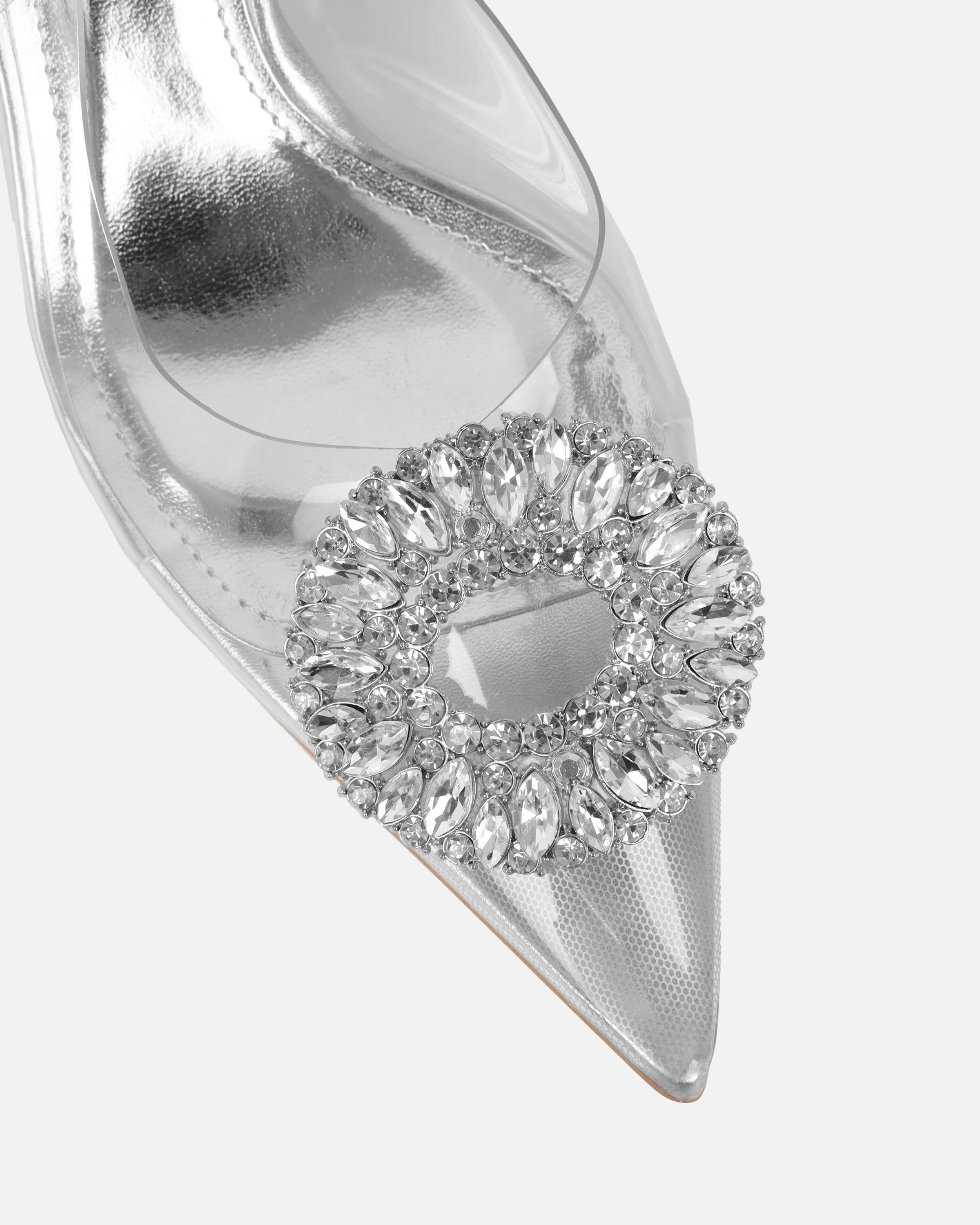 Racquel Clear Silver Diamante Mid Heel Courts - Image 4
