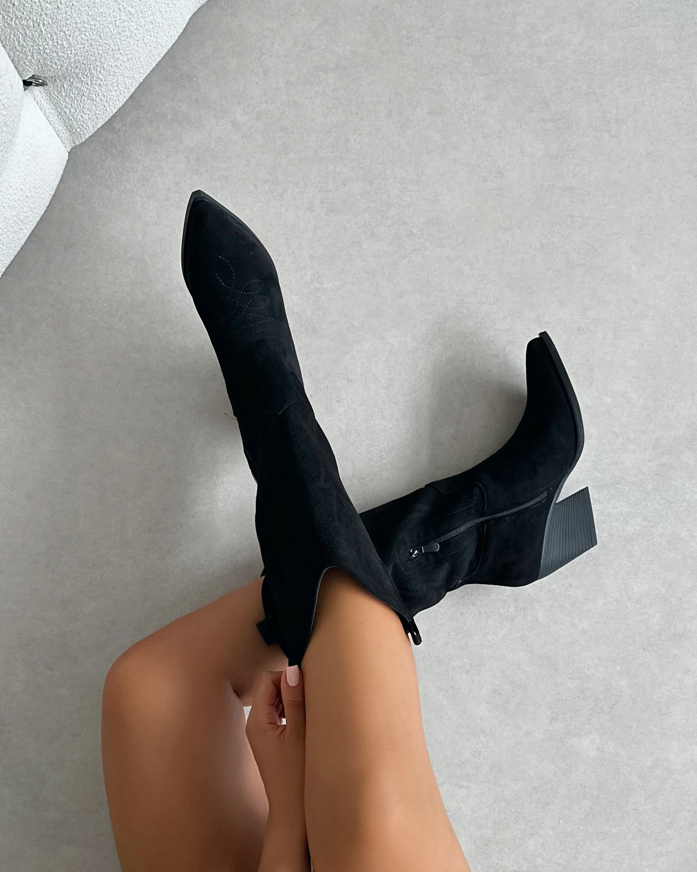 Rainey Black Faux Suede Western Knee High Boots