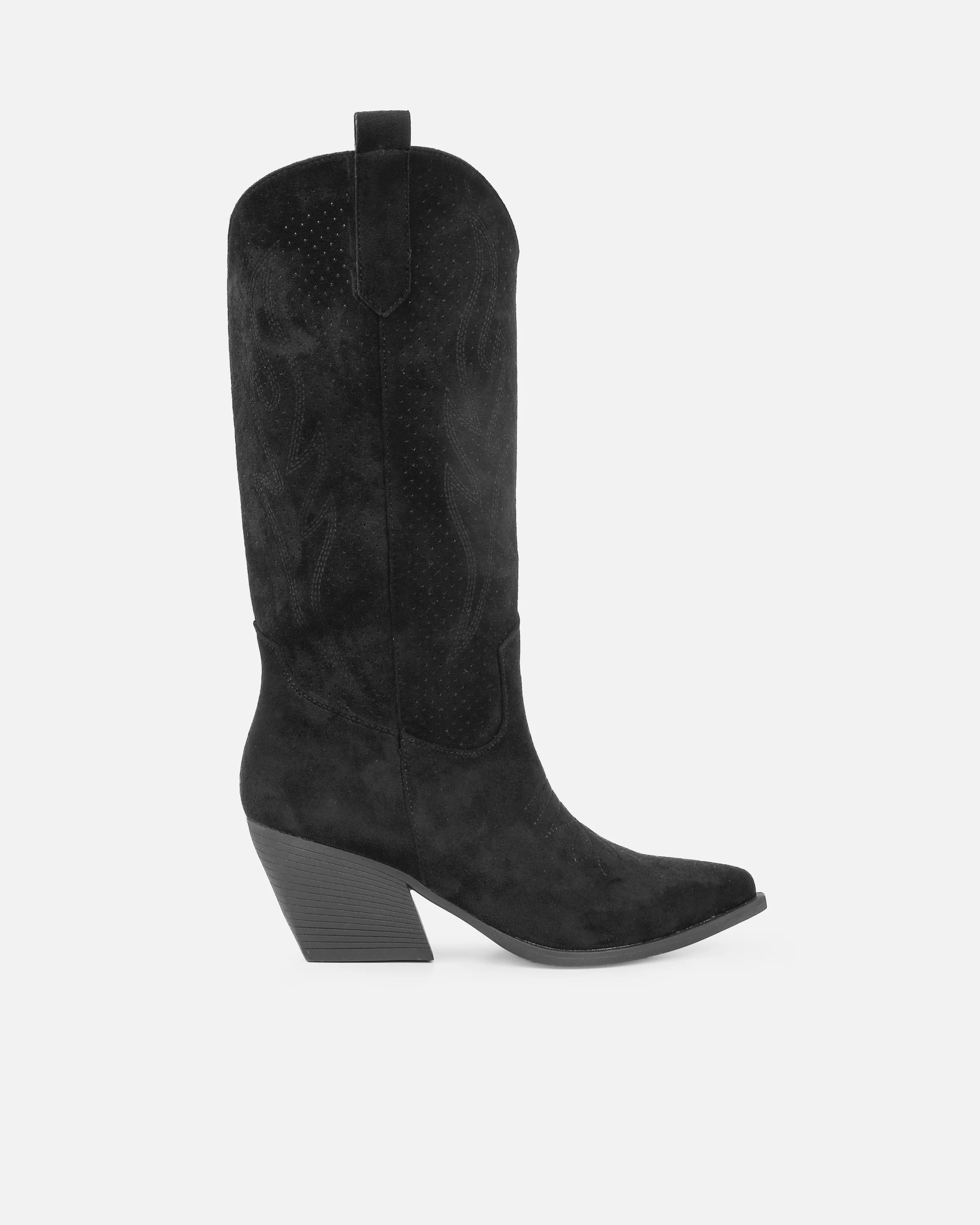 Rainey Black Faux Suede Western Knee High Boots - Image 2