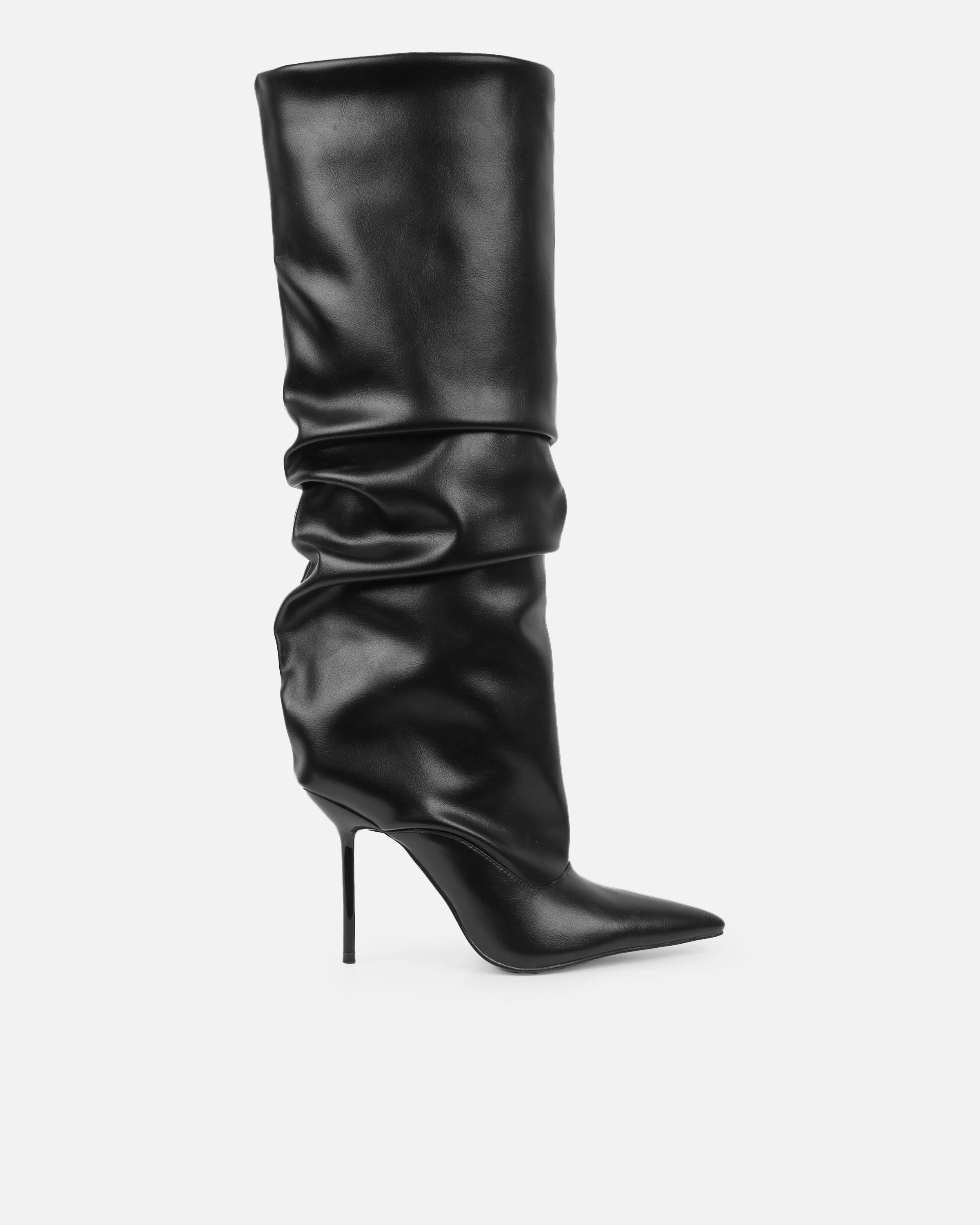 Rami Black Ruched Stiletto Knee High Boots - Image 2