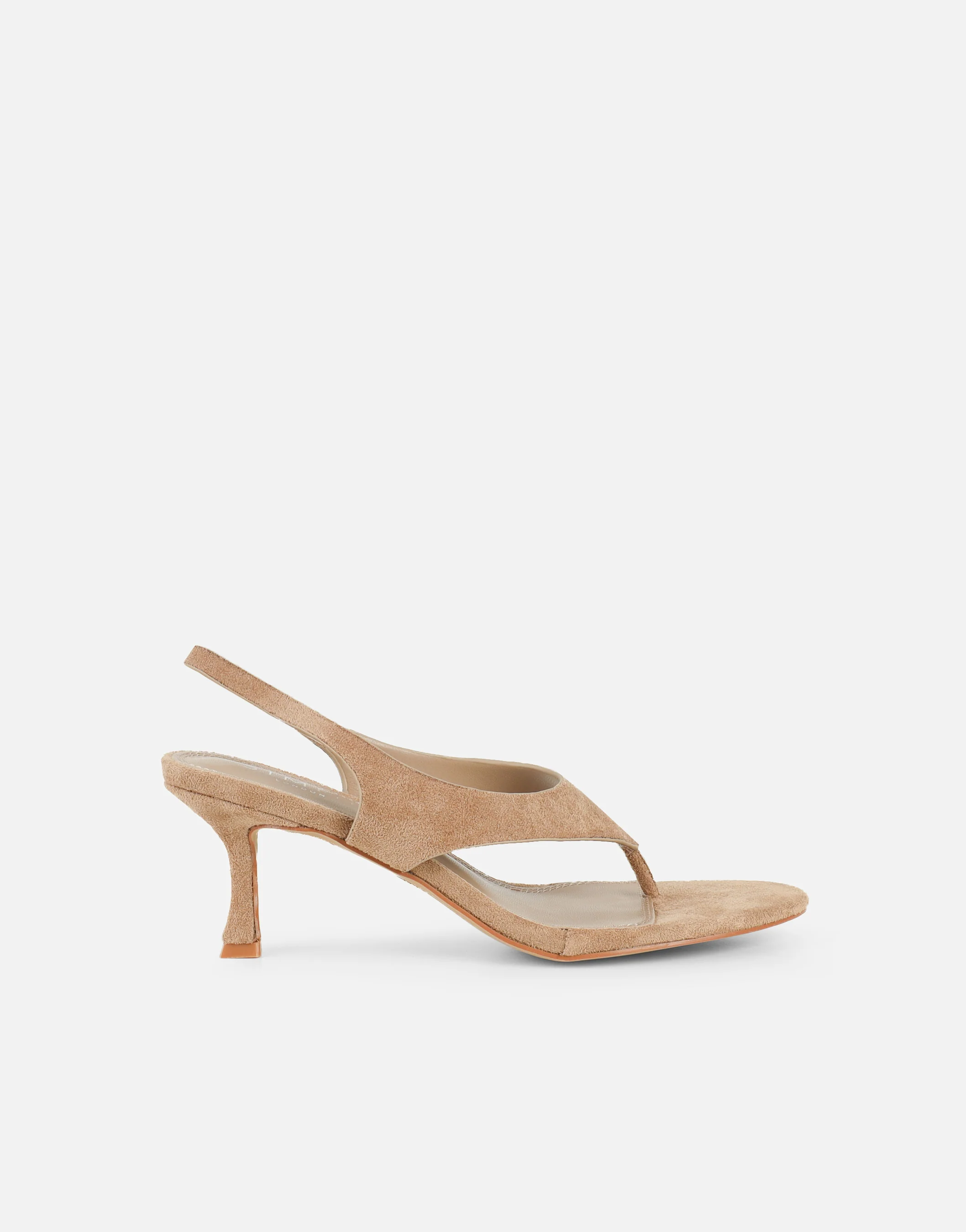 Raneece Dark Beige Suede Toe Post Heeled Sandals - Image 2