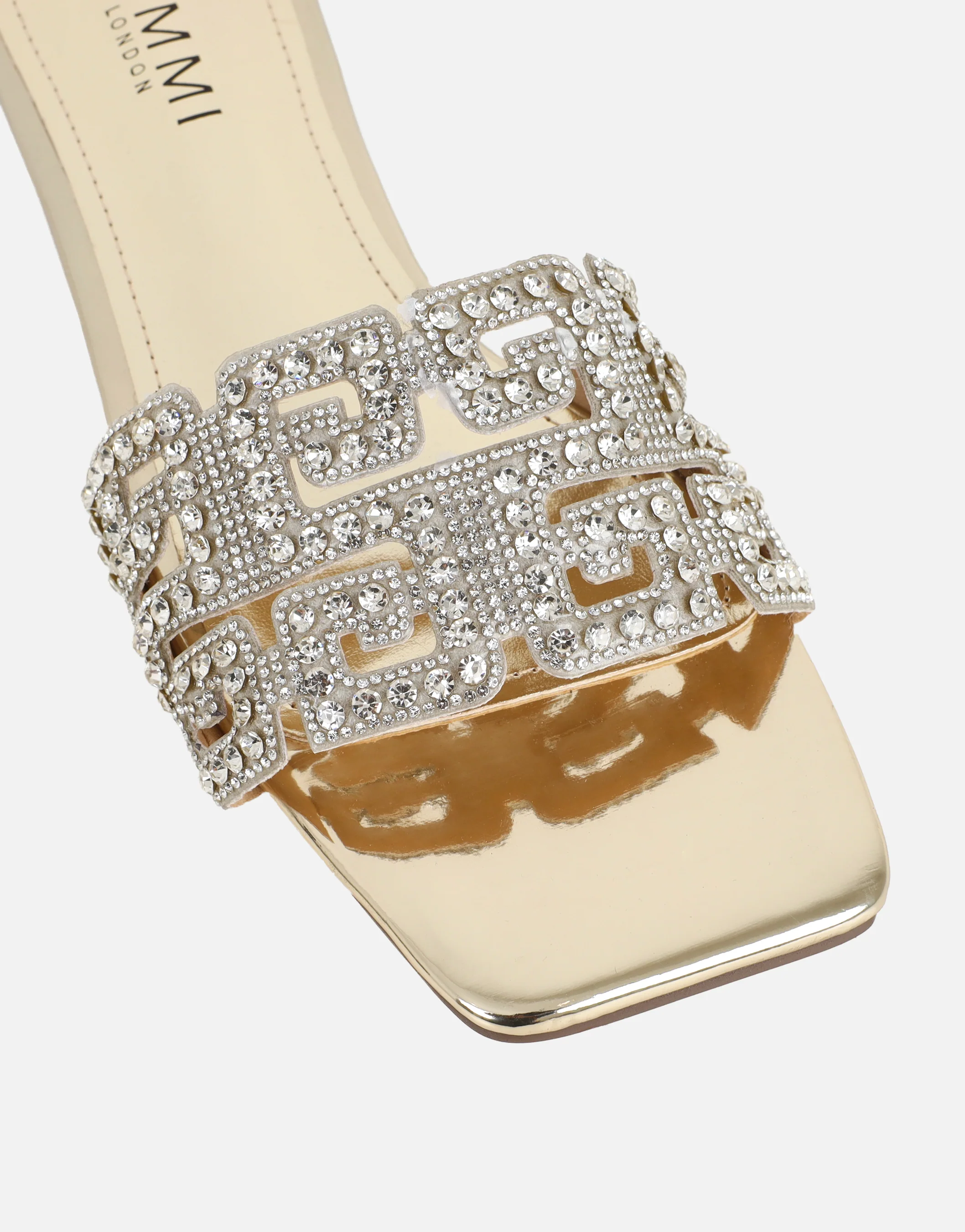 Rania Gold Mirror Diamante Patterned Flat Sandals - Image 4