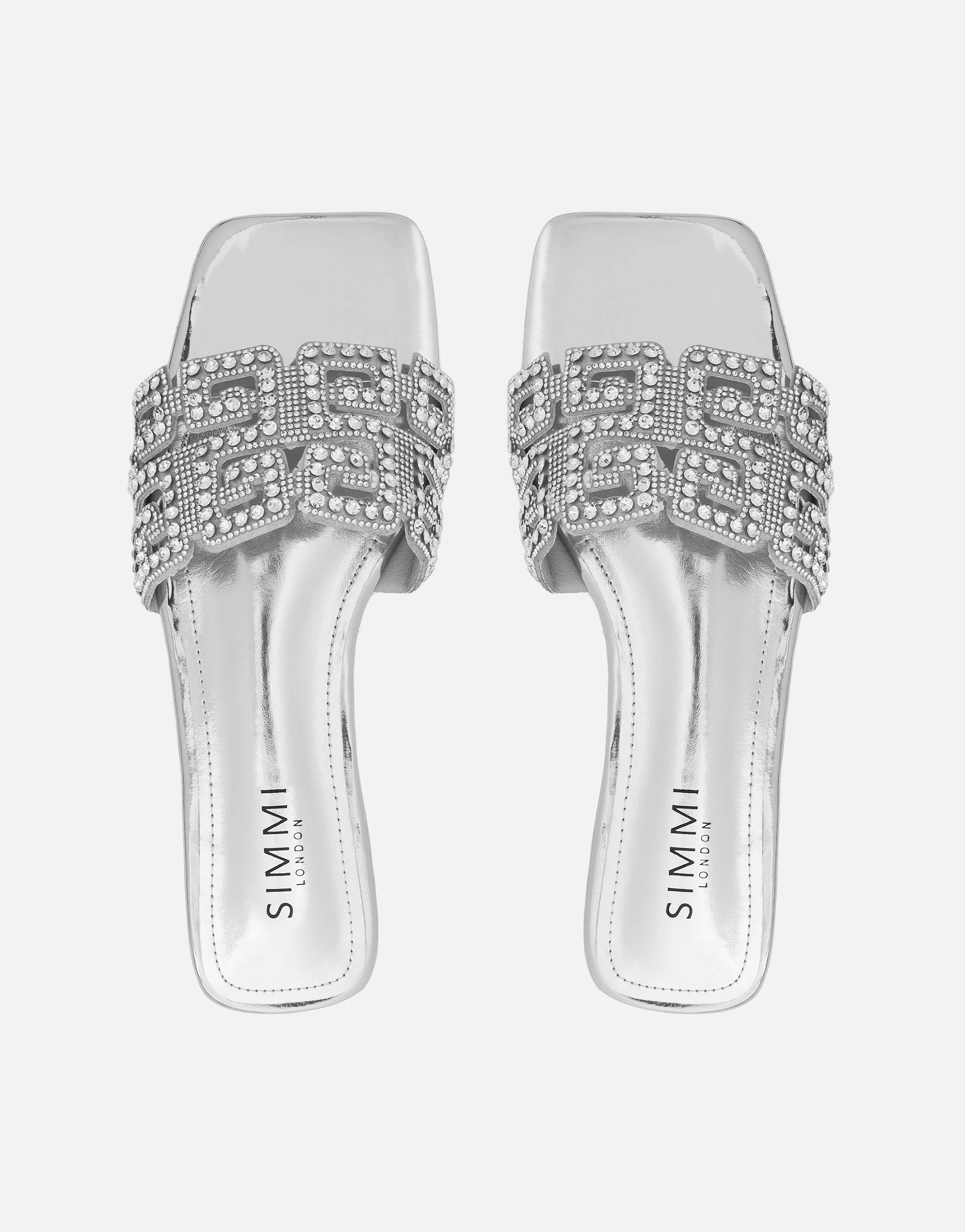 Rania Silver Mirror Diamante Patterned Flats Sandals - Image 3