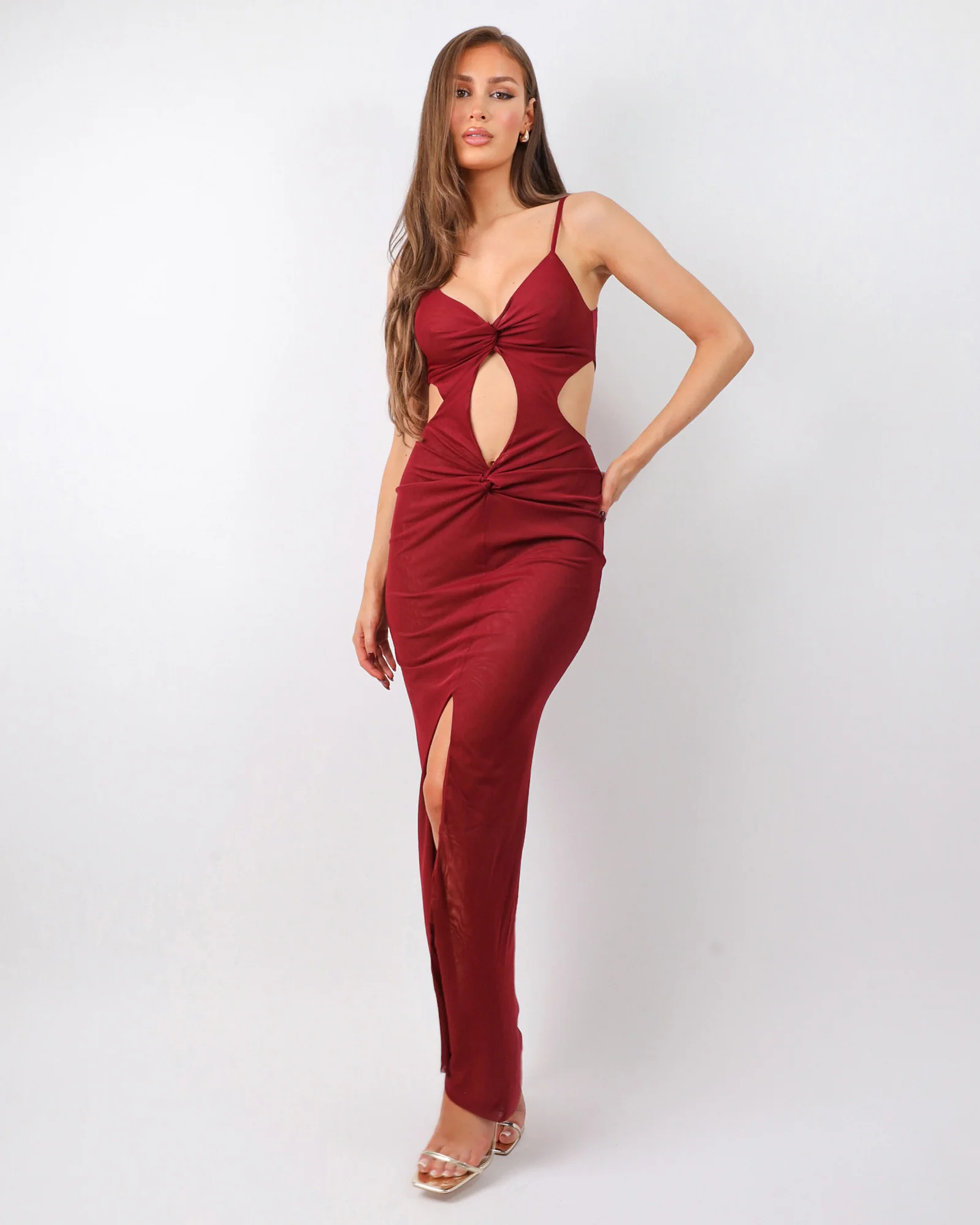 Raye Deep Red Knot Detail Maxi Dress - Image 3