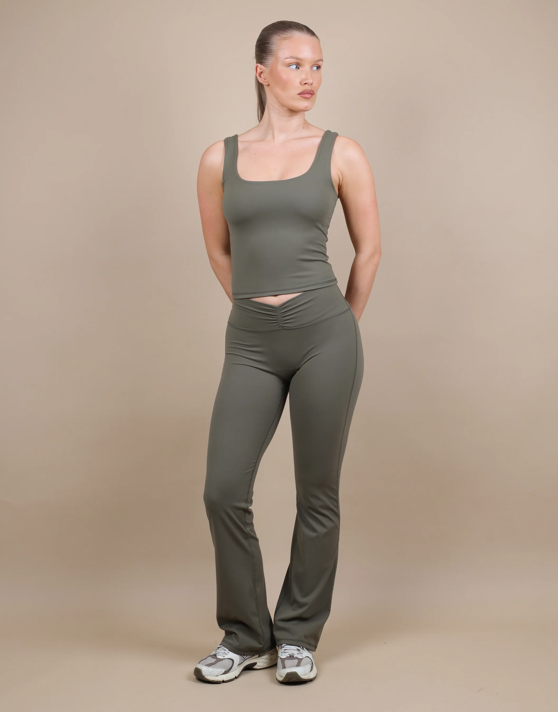 Rhea Square Neck Tank Top In Olive - Image 2