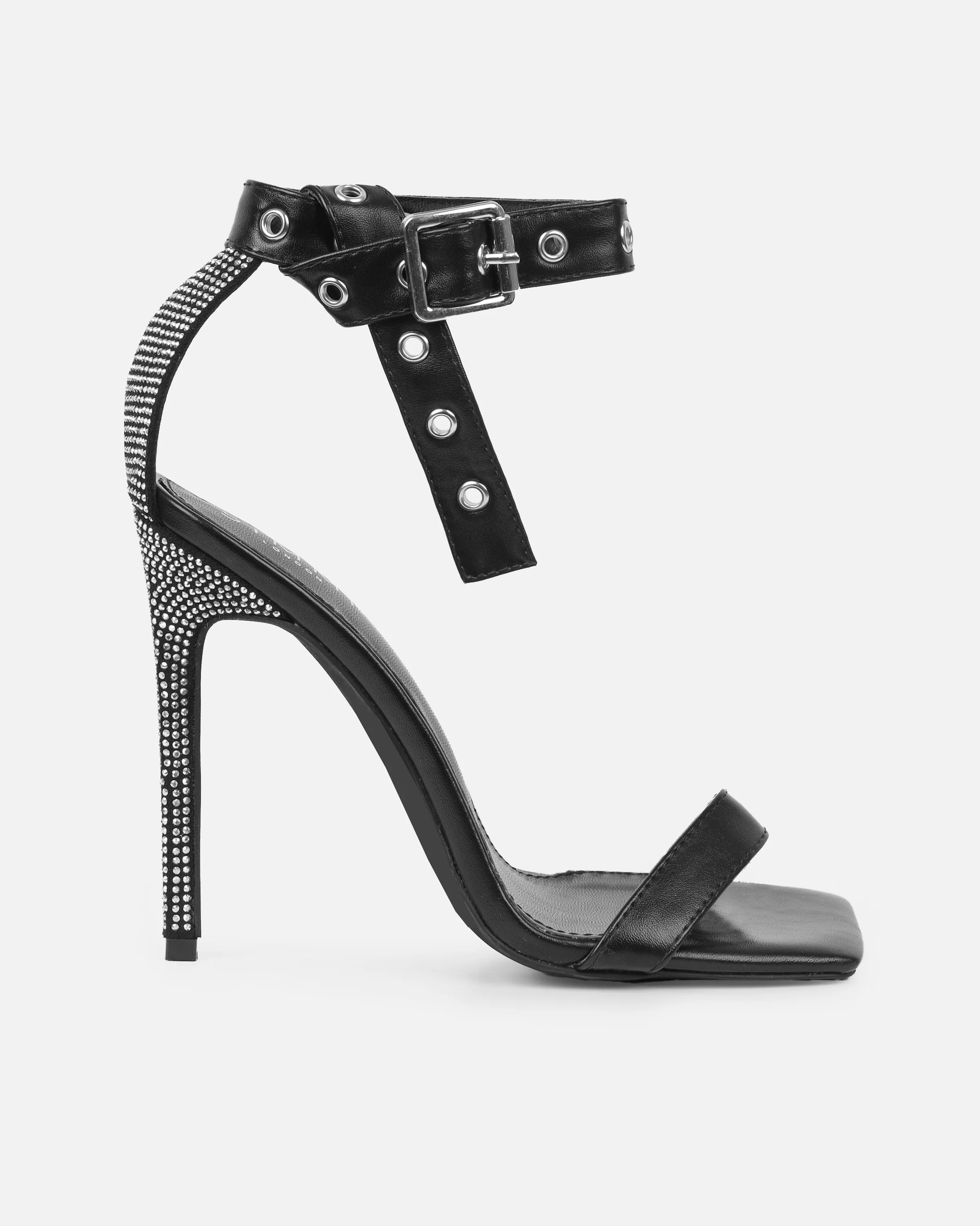 Rivka Black Diamante Buckle Detail Heeled Sandals - Image 2
