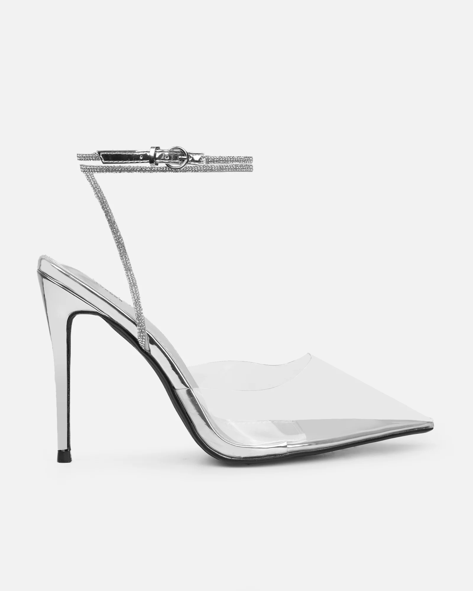 Robyn Clear Silver Mirror Diamante Court Shoes - Image 2
