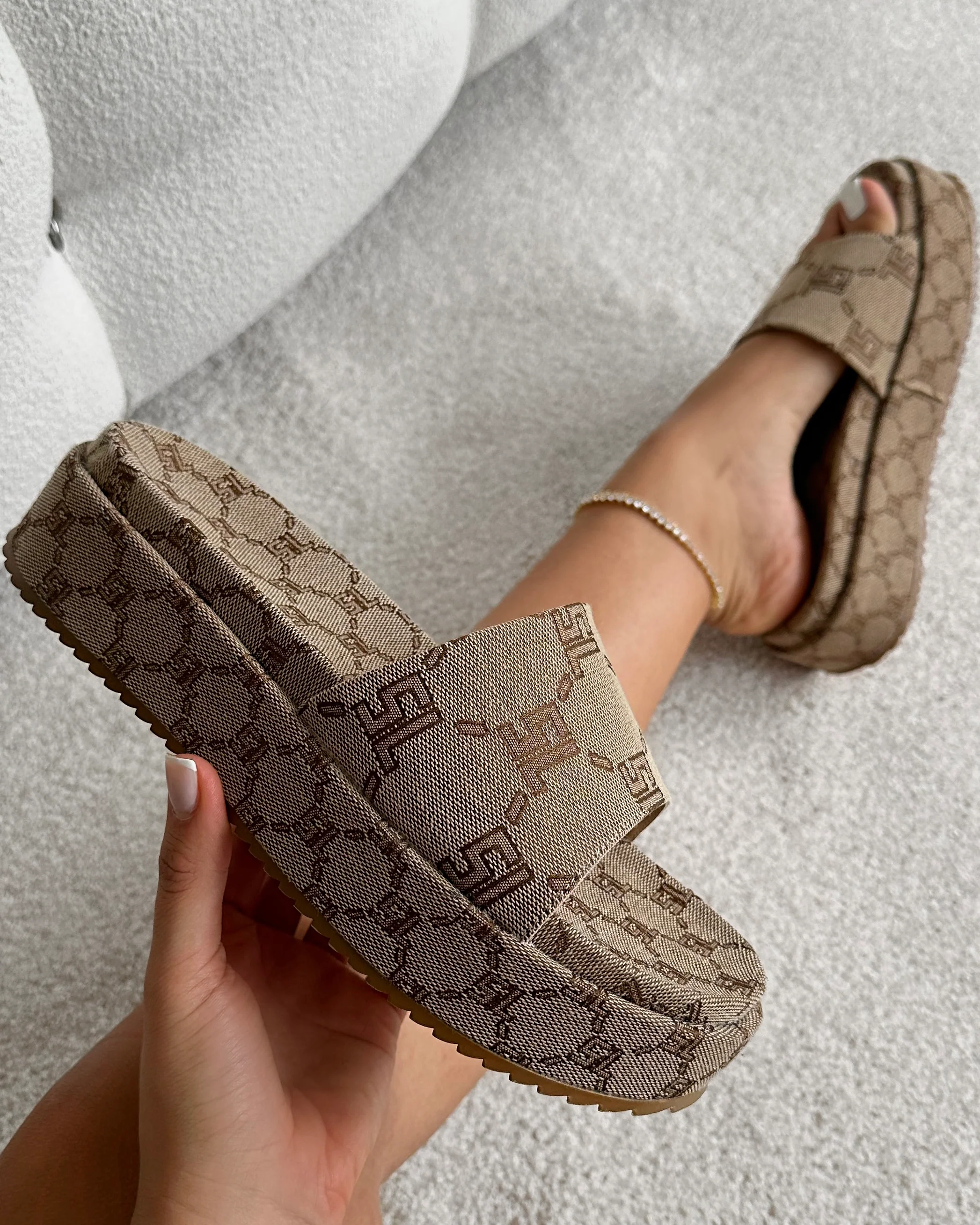 Rocco Brown Monogram Sliders