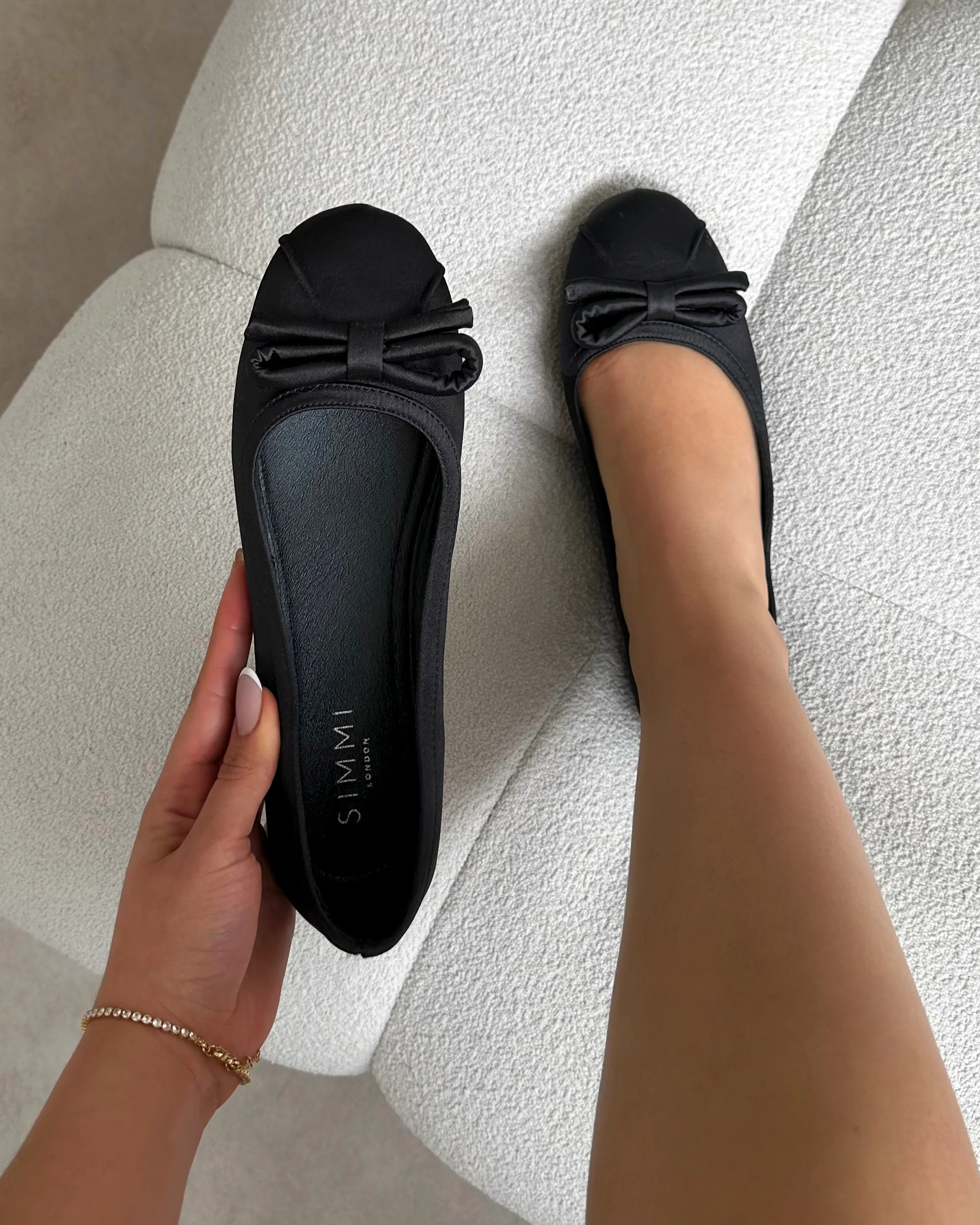 Romanne Black Satin Ballet Flats