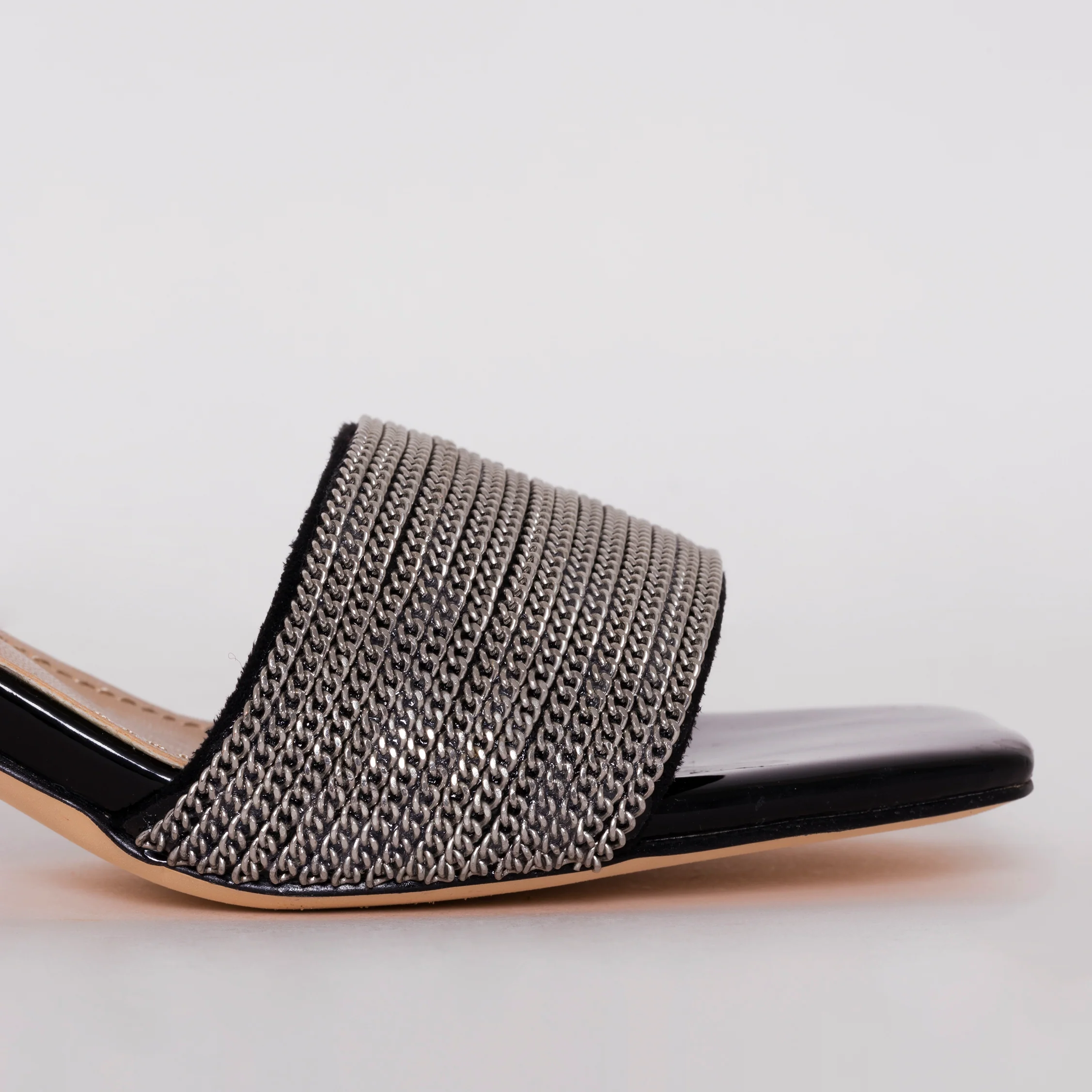 Romie Black Silver Block Mid Heel Mules - Image 2