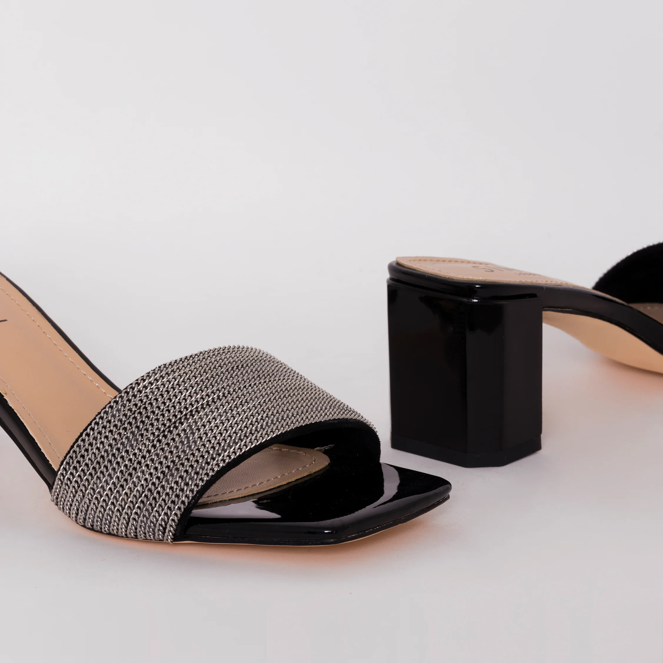 Romie Black Silver Block Mid Heel Mules - Image 4