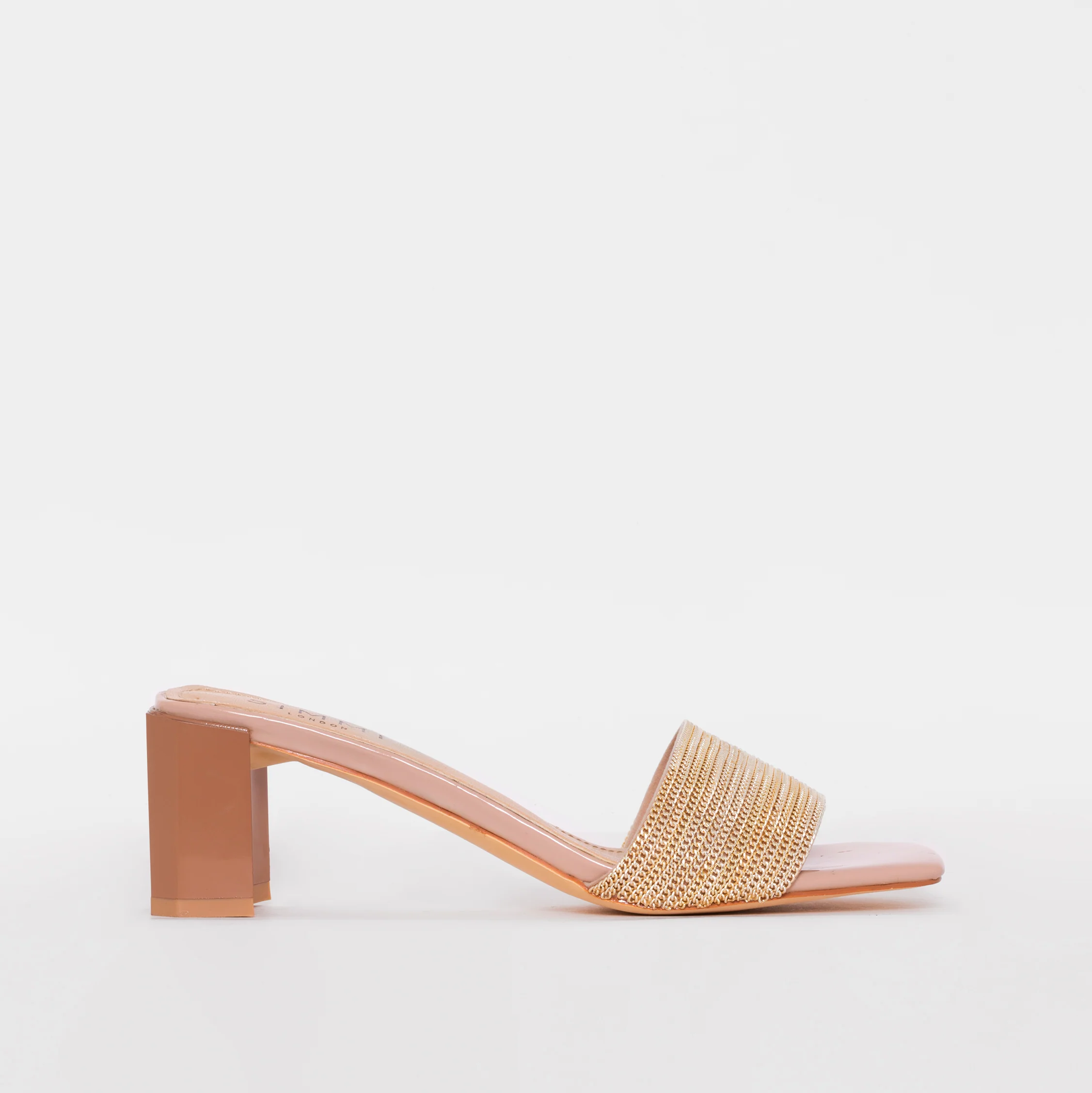 Romie Nude Gold Block Mid Heel Mules