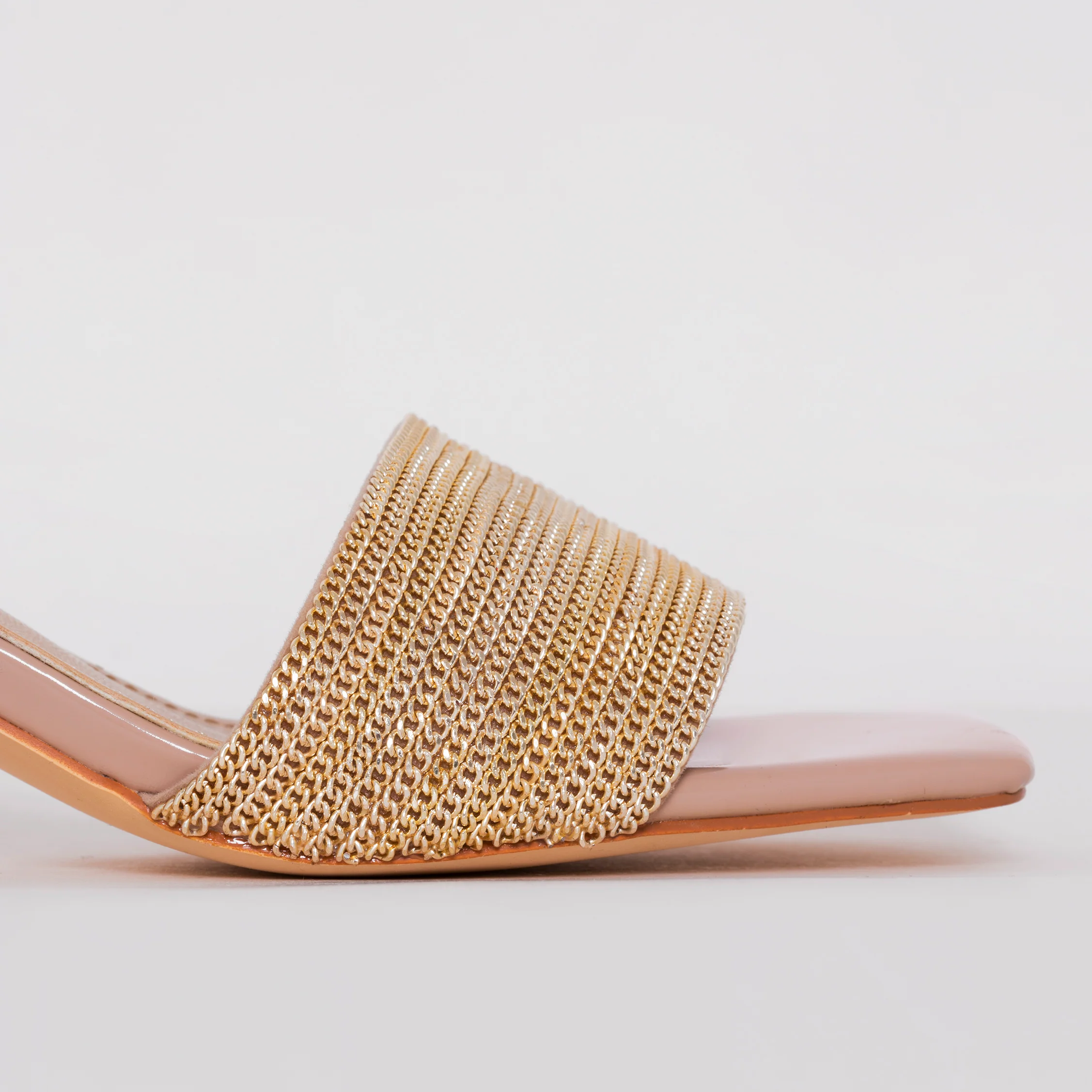 Romie Nude Gold Block Mid Heel Mules - Image 2