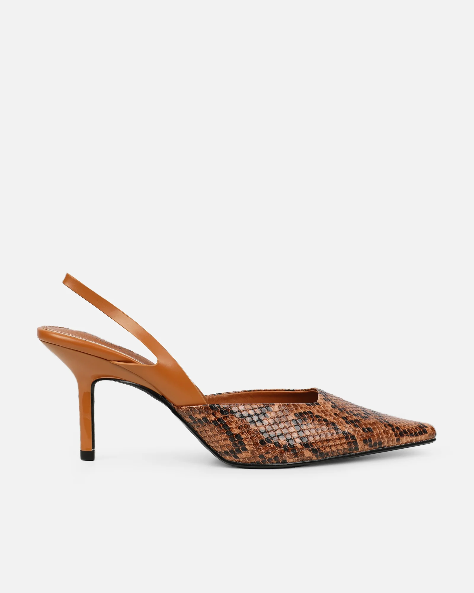 Romilly Tan Snake Effect Sling Back Court Shoes - Image 2