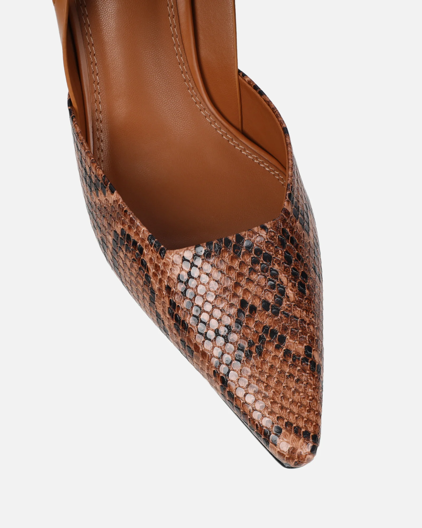 Romilly Tan Snake Effect Sling Back Court Shoes - Image 4