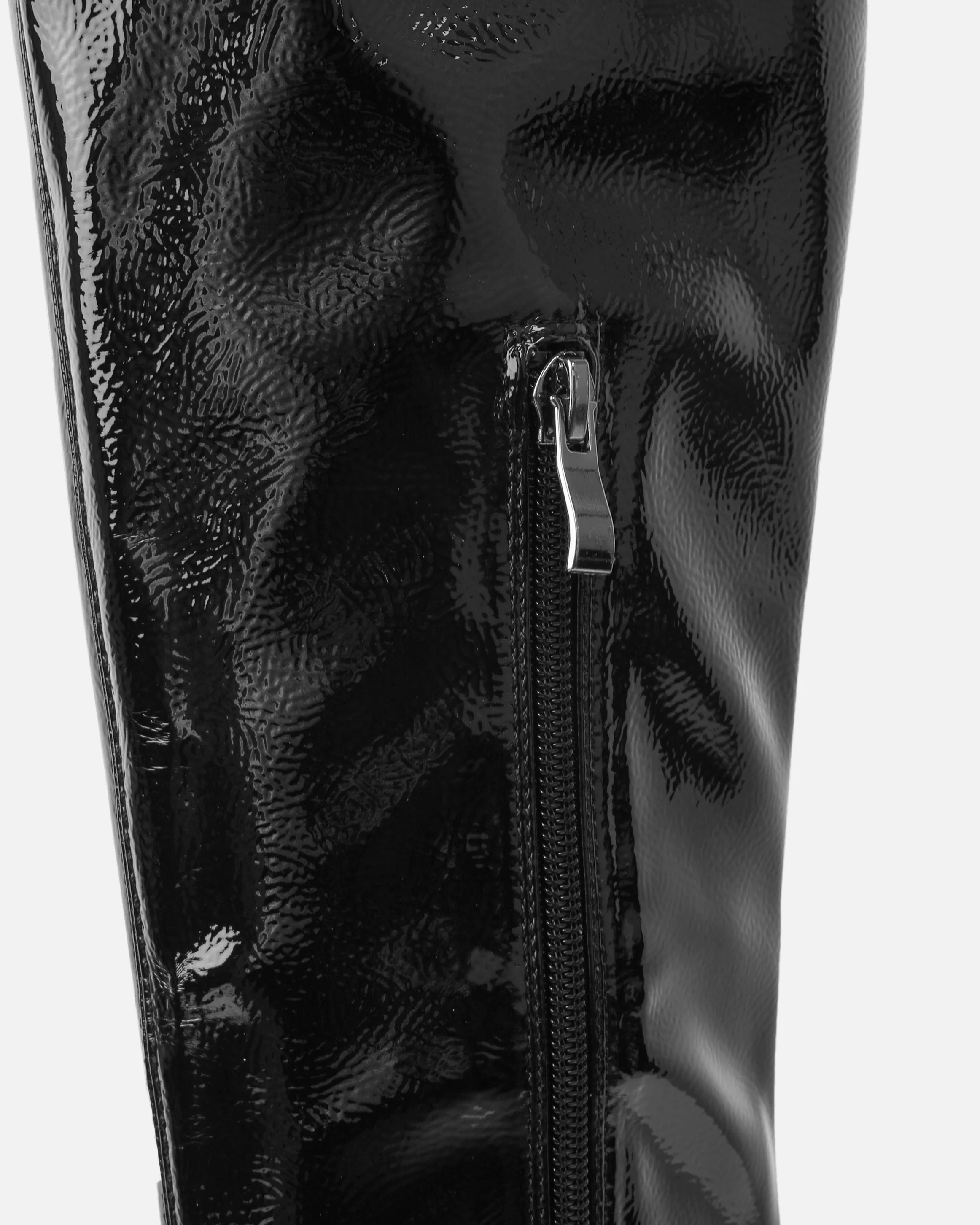 Ron Black Stretch Patent Block Heel Knee Boots - Image 3