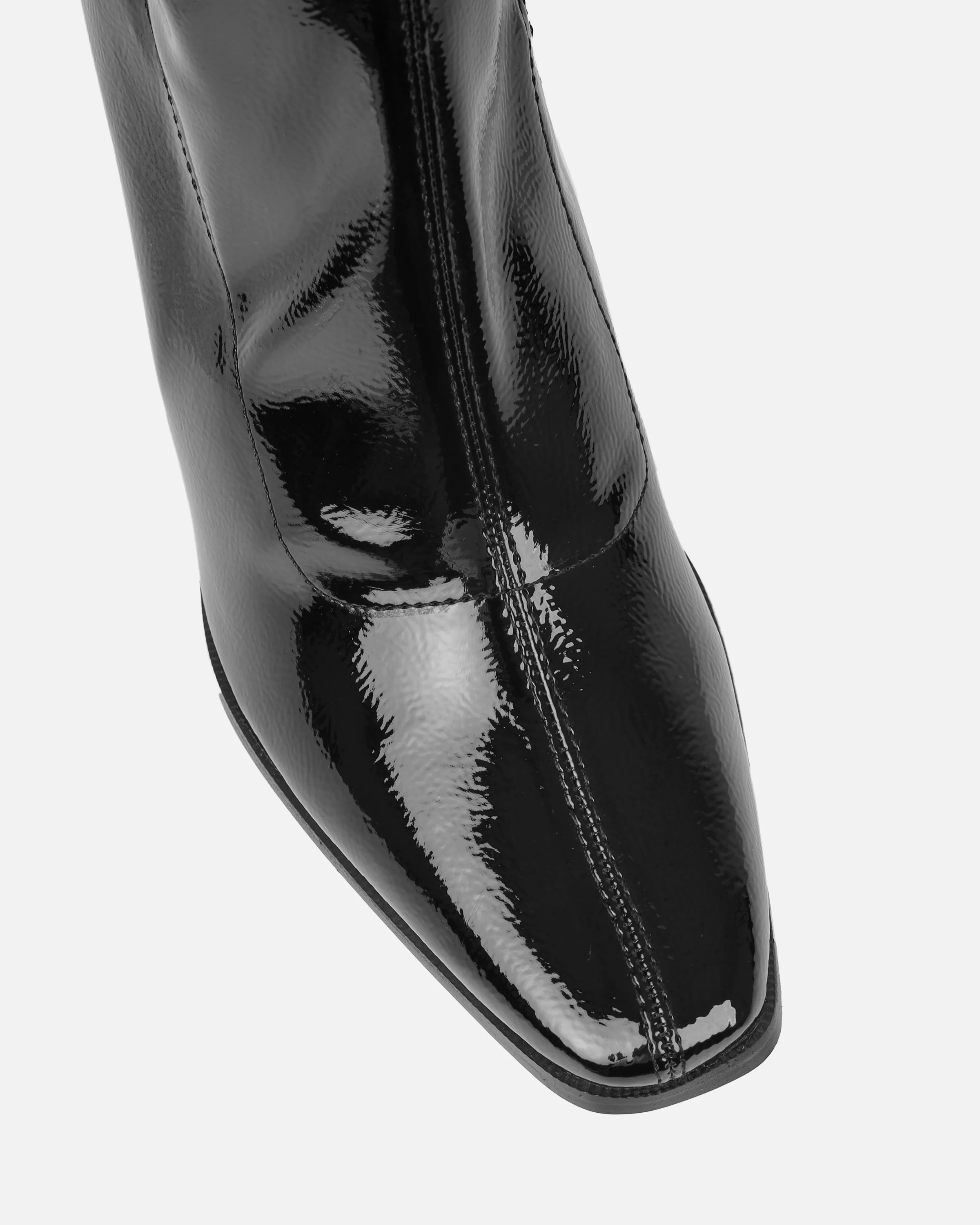 Ron Black Stretch Patent Block Heel Knee Boots - Image 4
