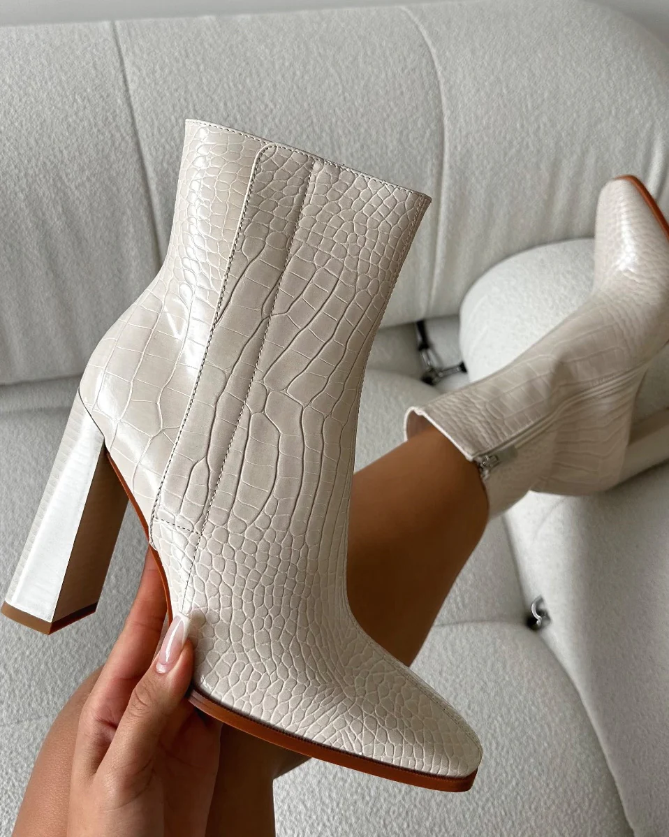 Ronald Stone Faux Croc Block Heeled Ankle Boots