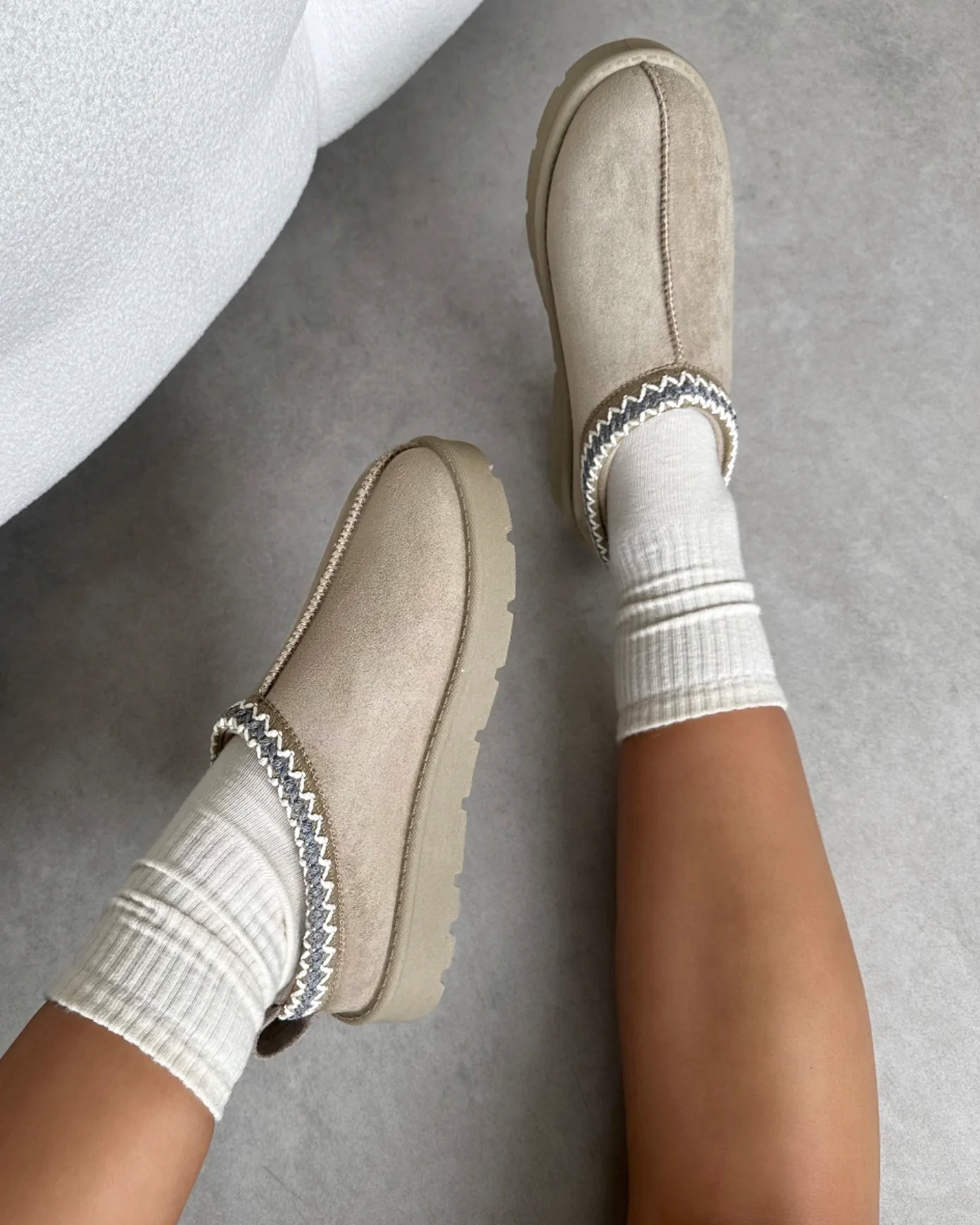 Rorie Light Beige Faux Suede Slippers