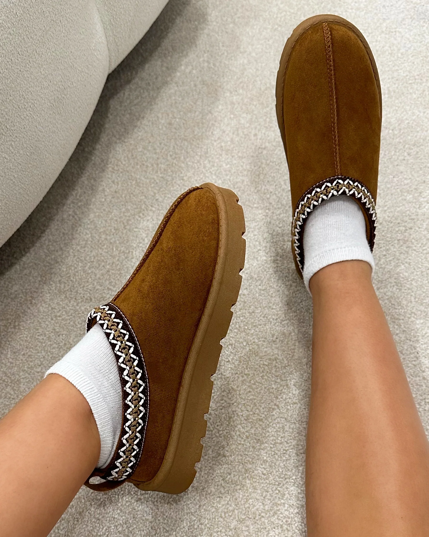 Rorie Tan Faux Suede Slippers