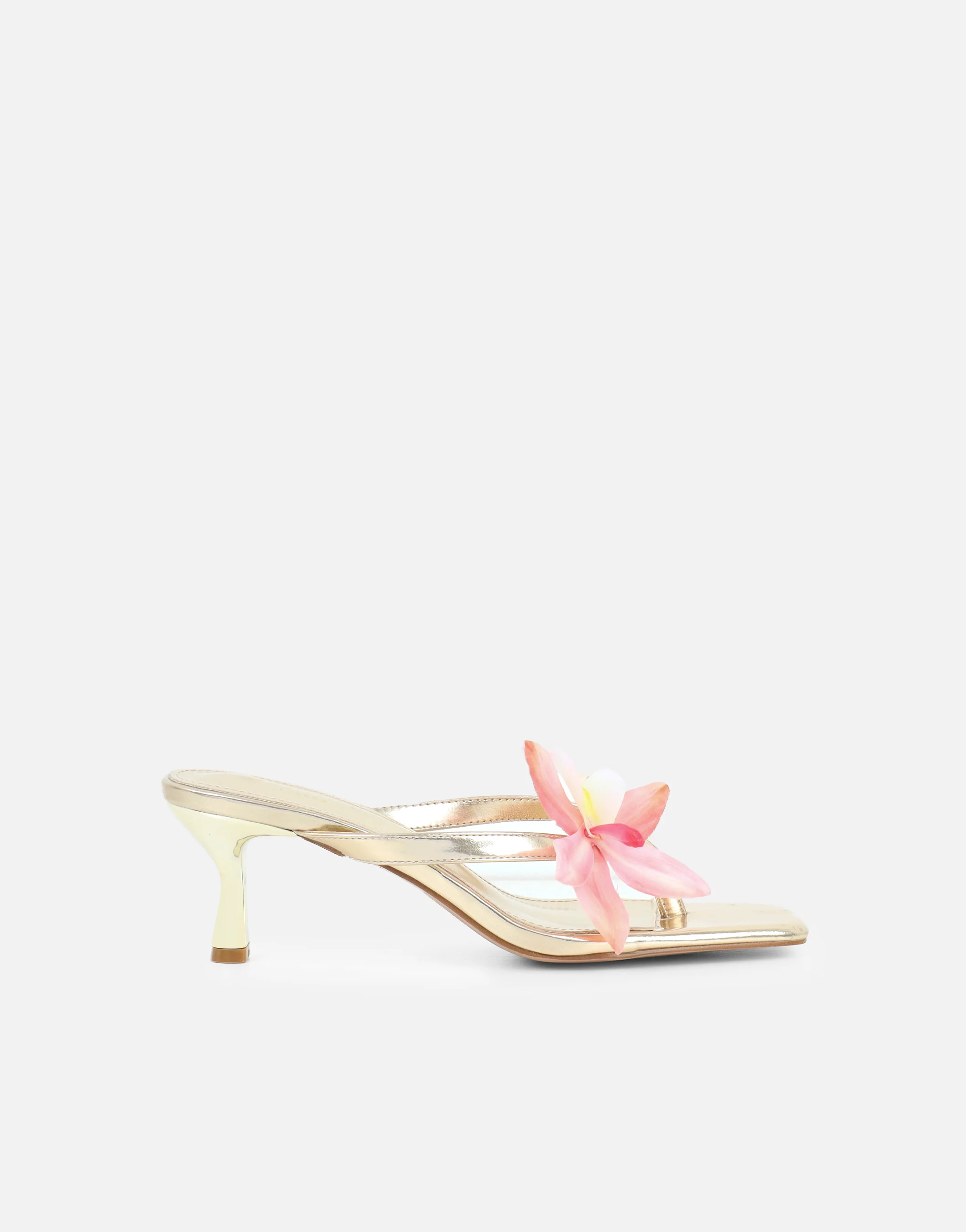 Ruby Gold Metallic Flower Detail Mules - Image 2