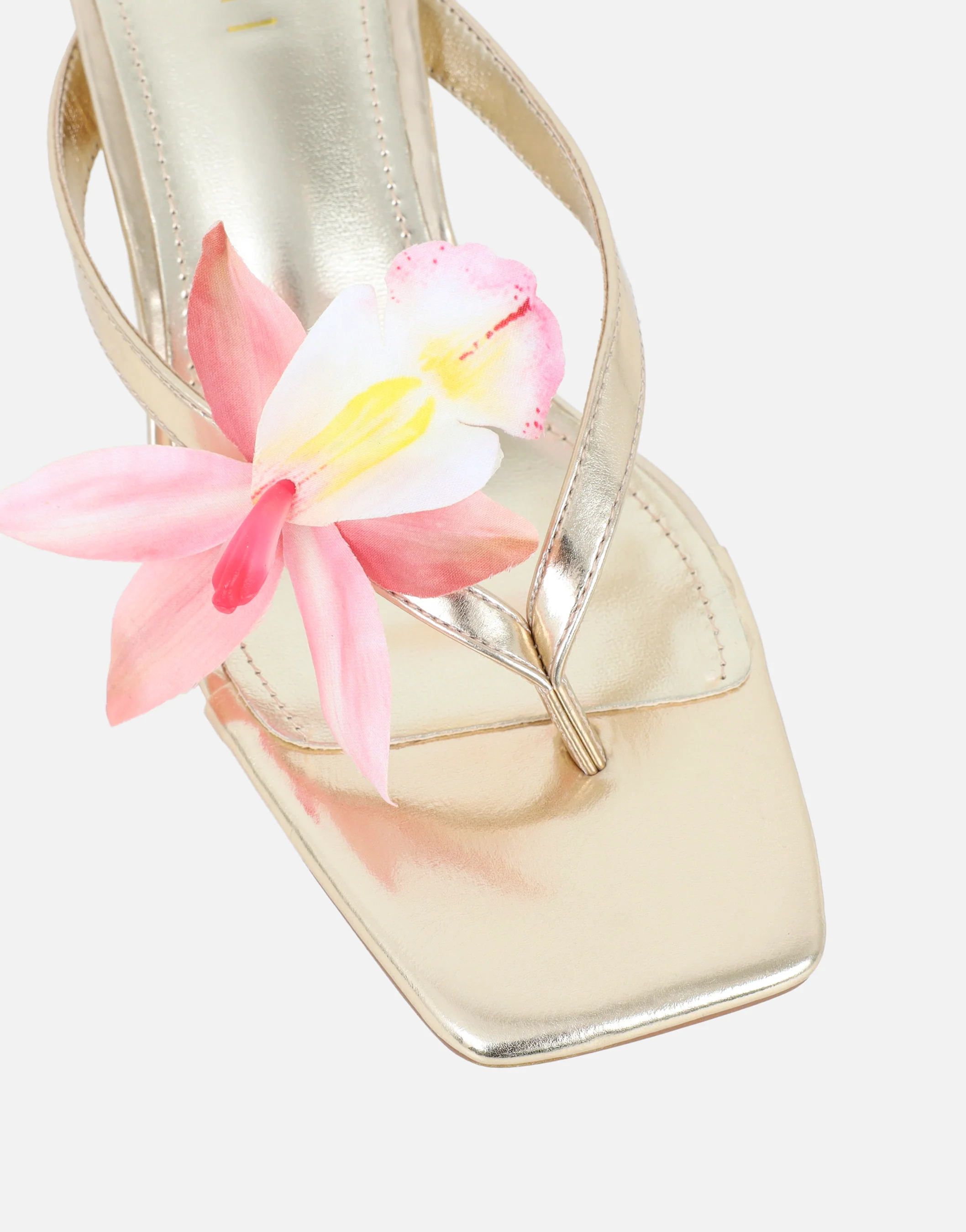 Ruby Gold Metallic Flower Detail Mules - Image 4