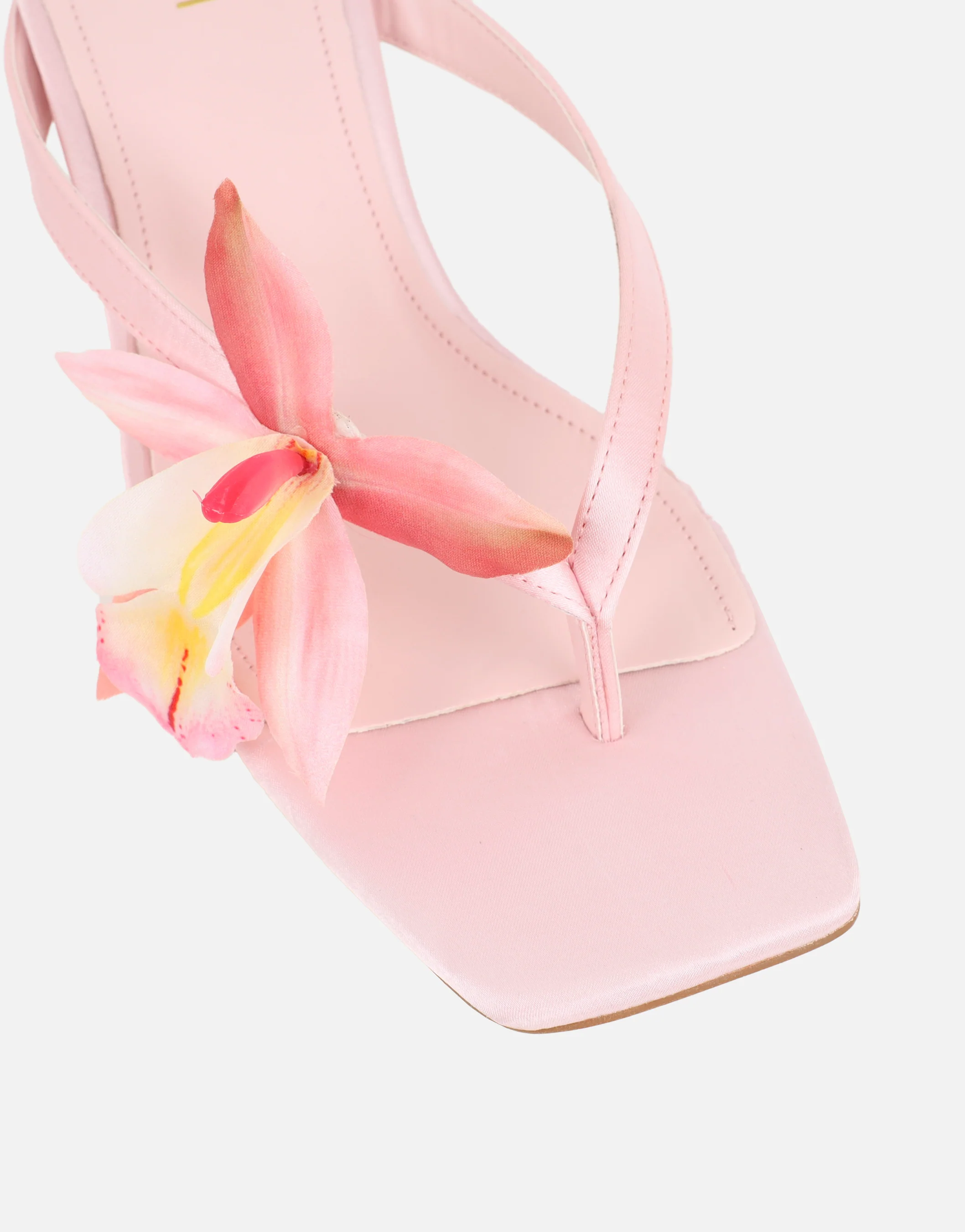 Ruby Pink Satin Flower Detail Mules - Image 4