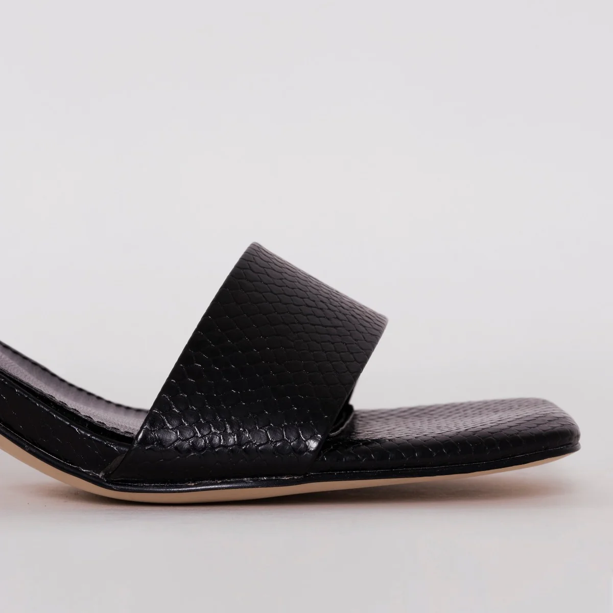 Ruhani Wide Fit Black Snake Print Block Mid Heel Mules - Image 2