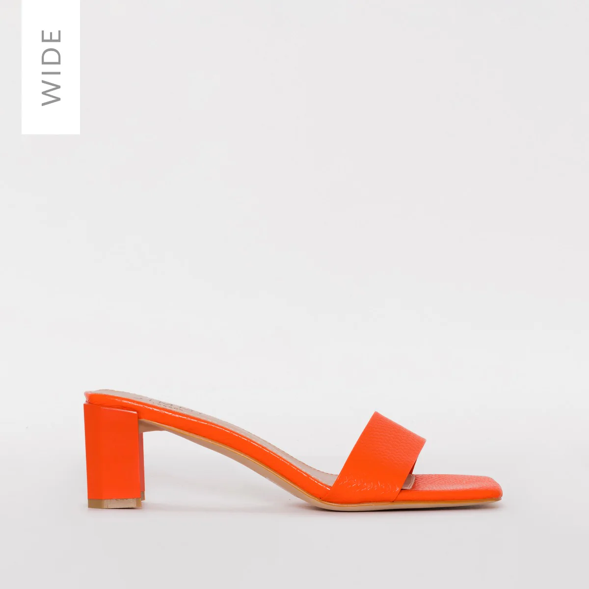 Ruhani Wide Fit Orange Snake Print Block Mid Heel Mules