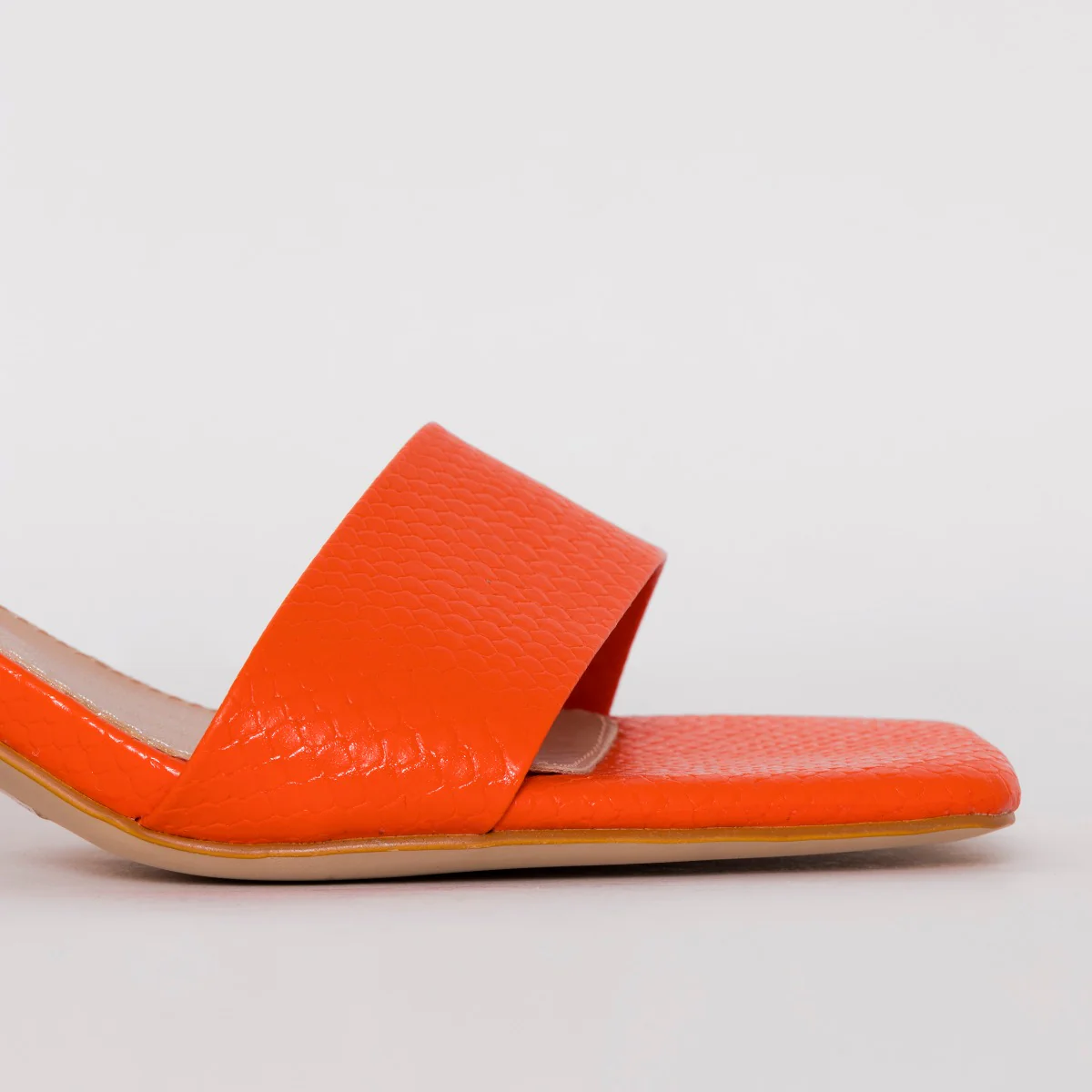 Ruhani Wide Fit Orange Snake Print Block Mid Heel Mules - Image 2