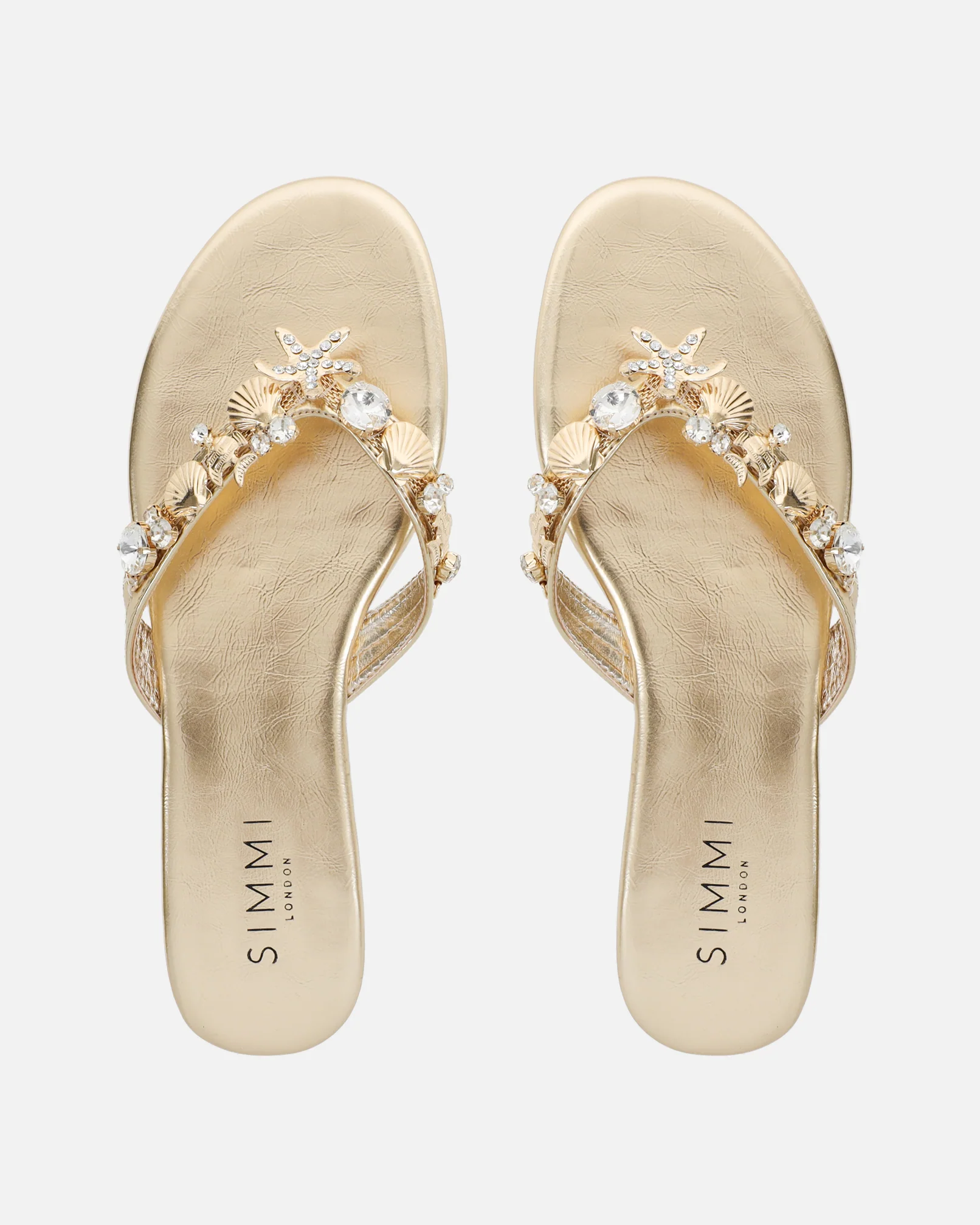 Sandy Gold Metallic Shell Detail Flats - Image 3