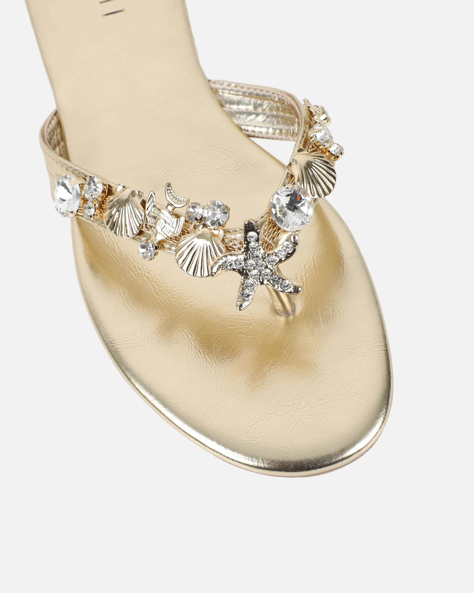Sandy Gold Metallic Shell Detail Flats - Image 4