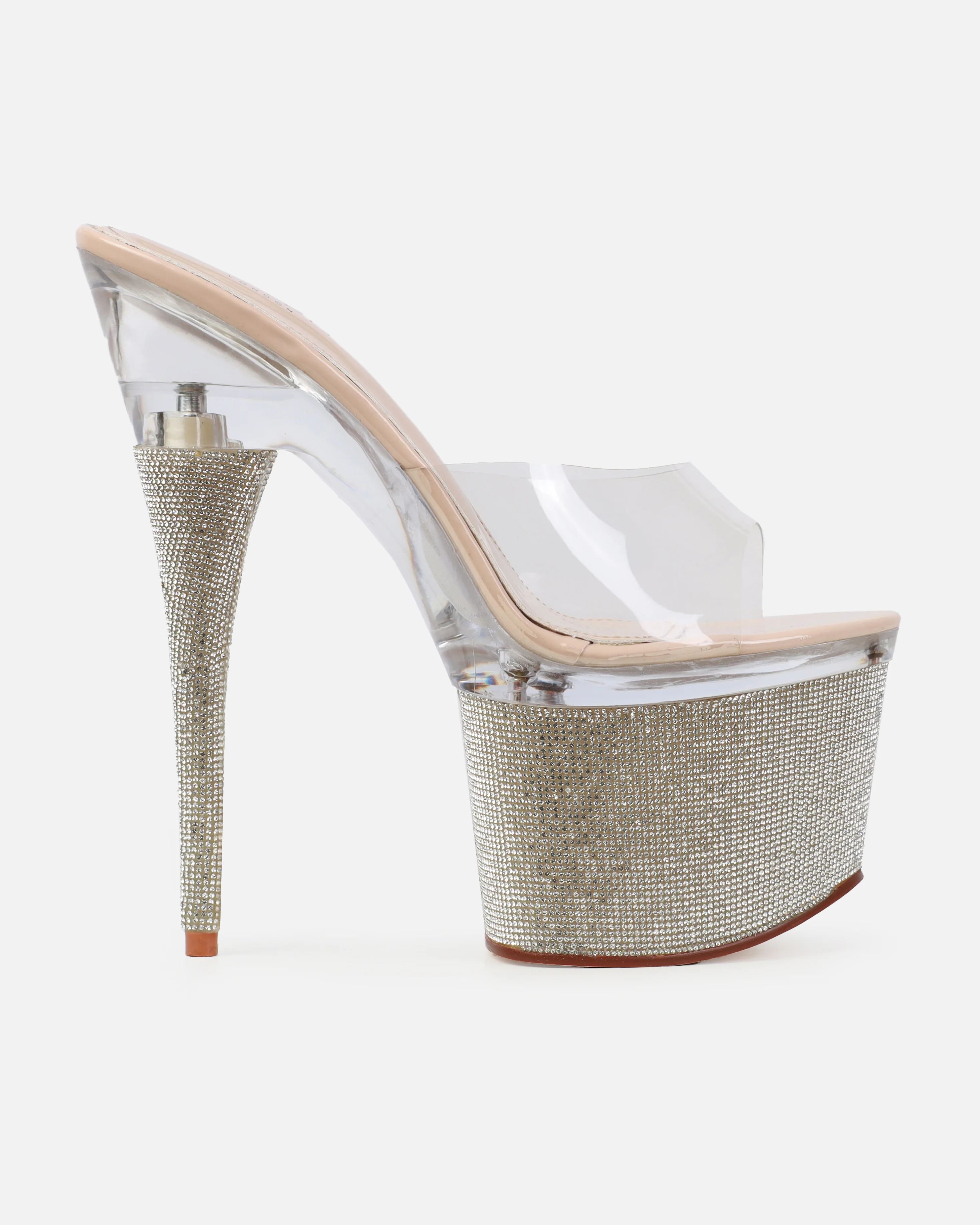 Sansa Clear Nude Diamante Platform Stiletto Mules - Image 2