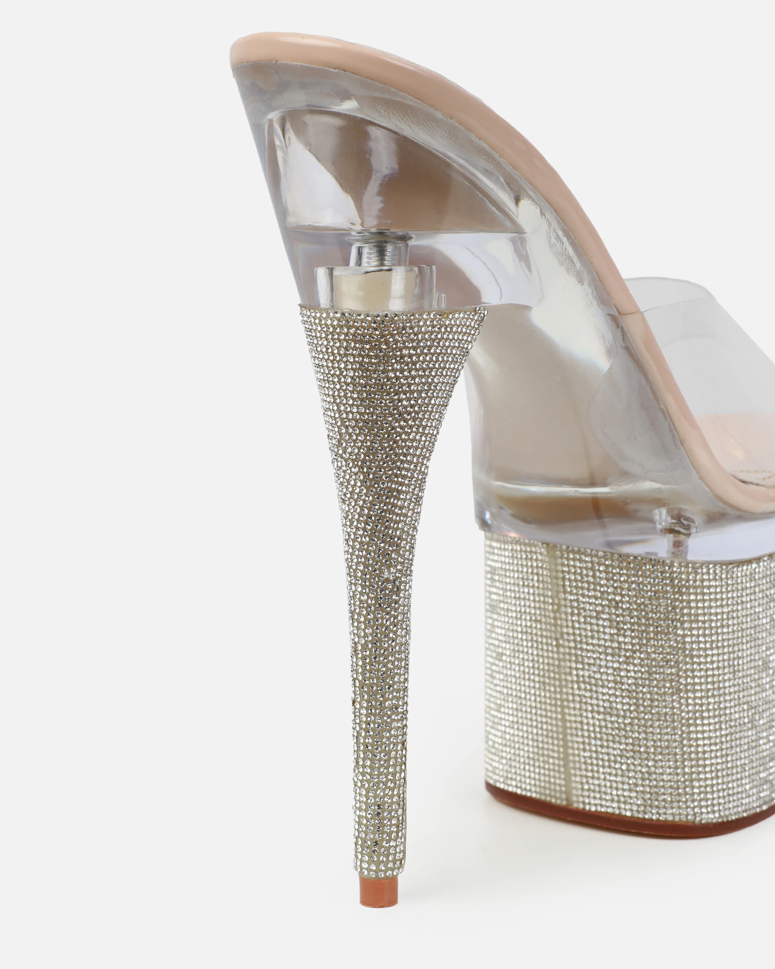 Sansa Clear Nude Diamante Platform Stiletto Mules - Image 3