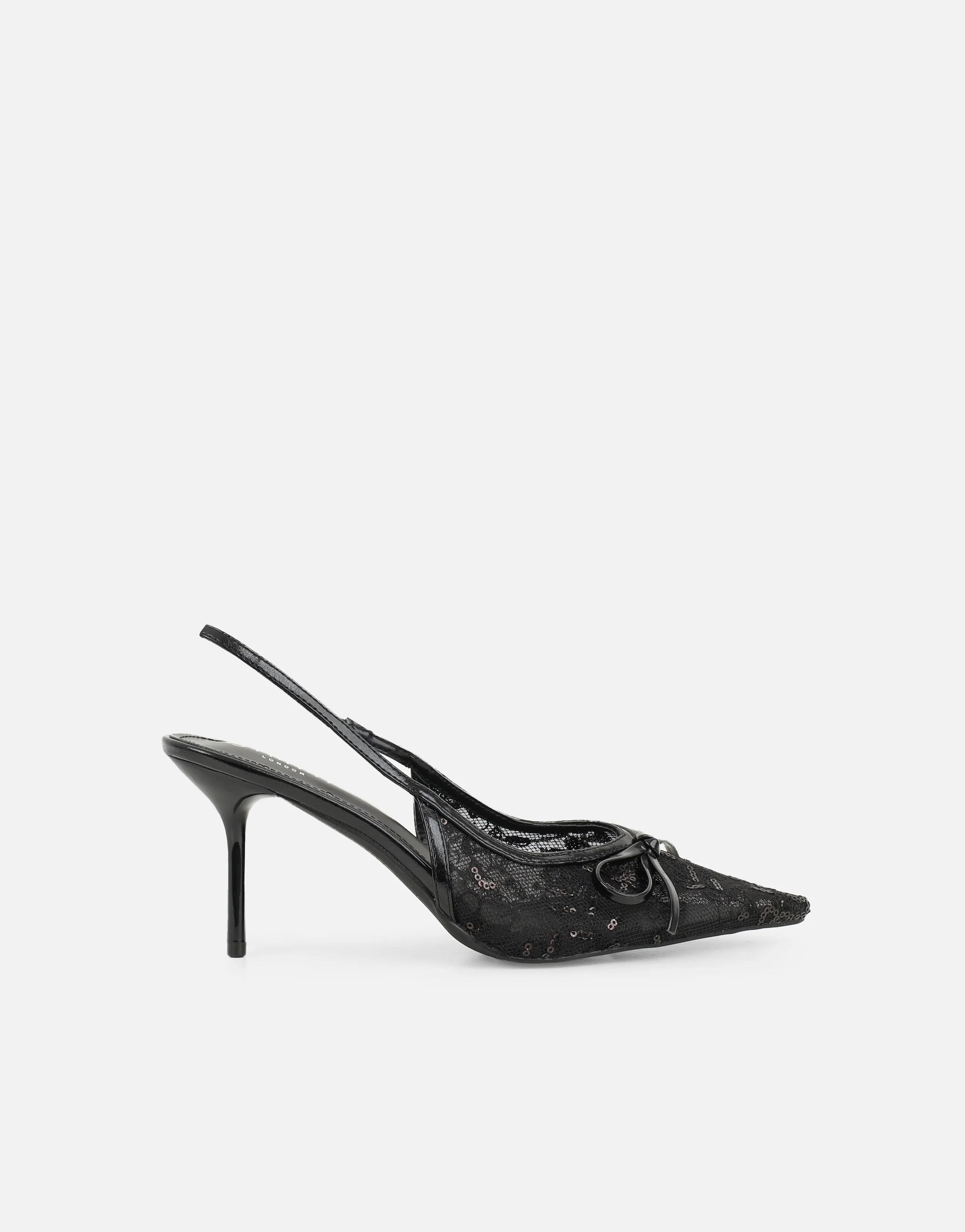 Saskia Black Mesh Bow Detail Slingback Courts - Image 2