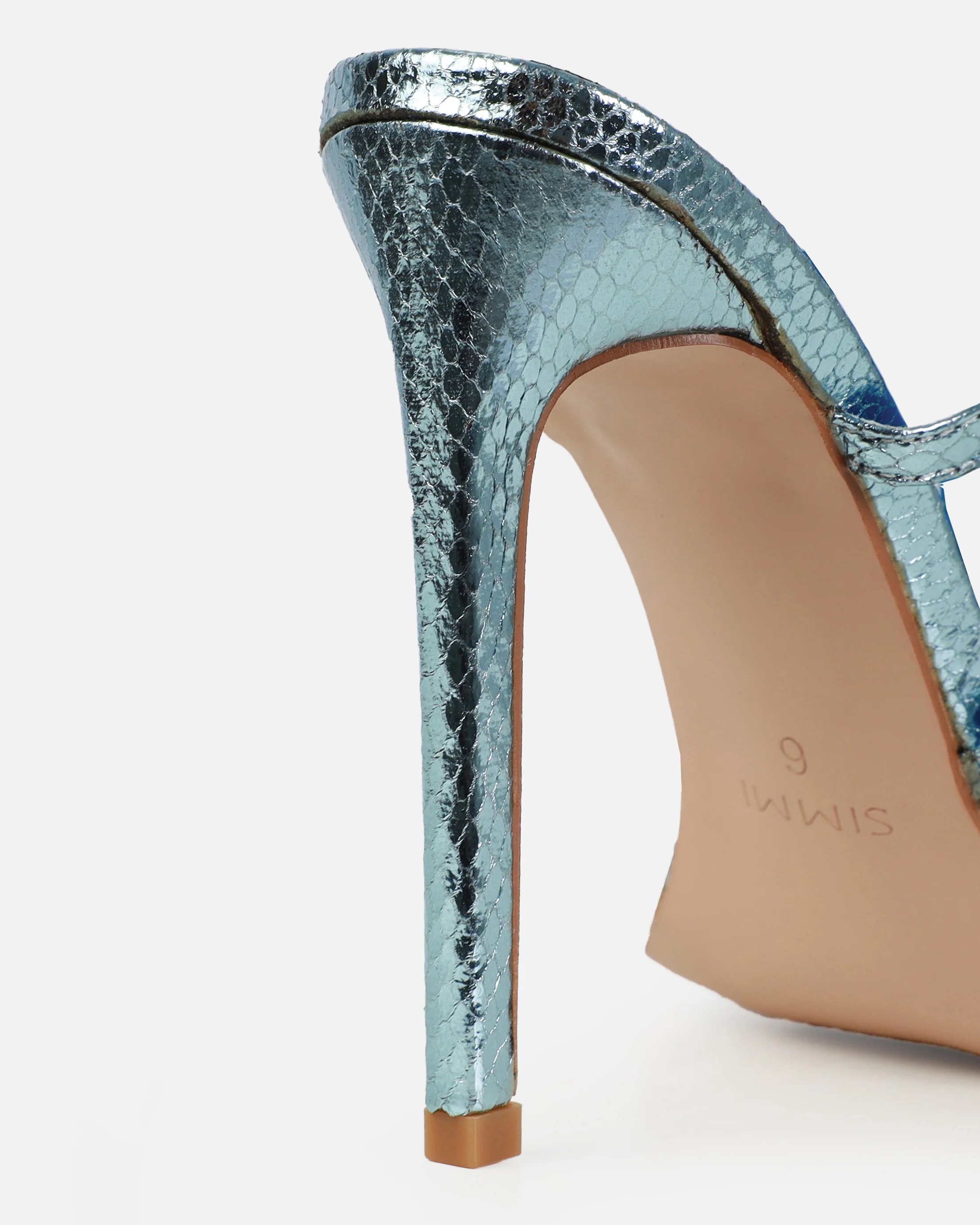 Scorpius Blue Metallic Diamante Snake Stiletto Heeled Sandals - Image 3