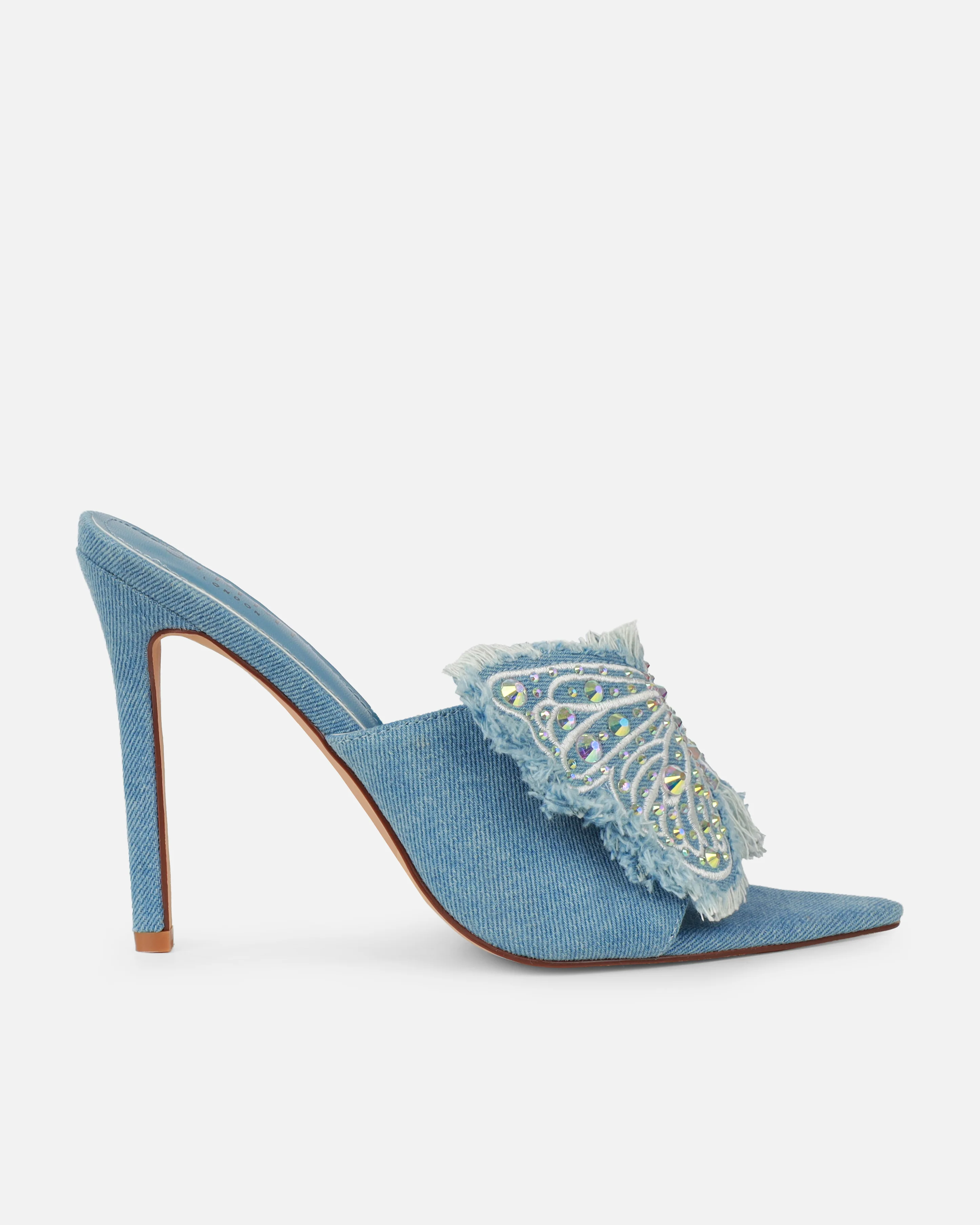 Seema Denim Blue Butterfly Detail Heeled Mules - Image 2