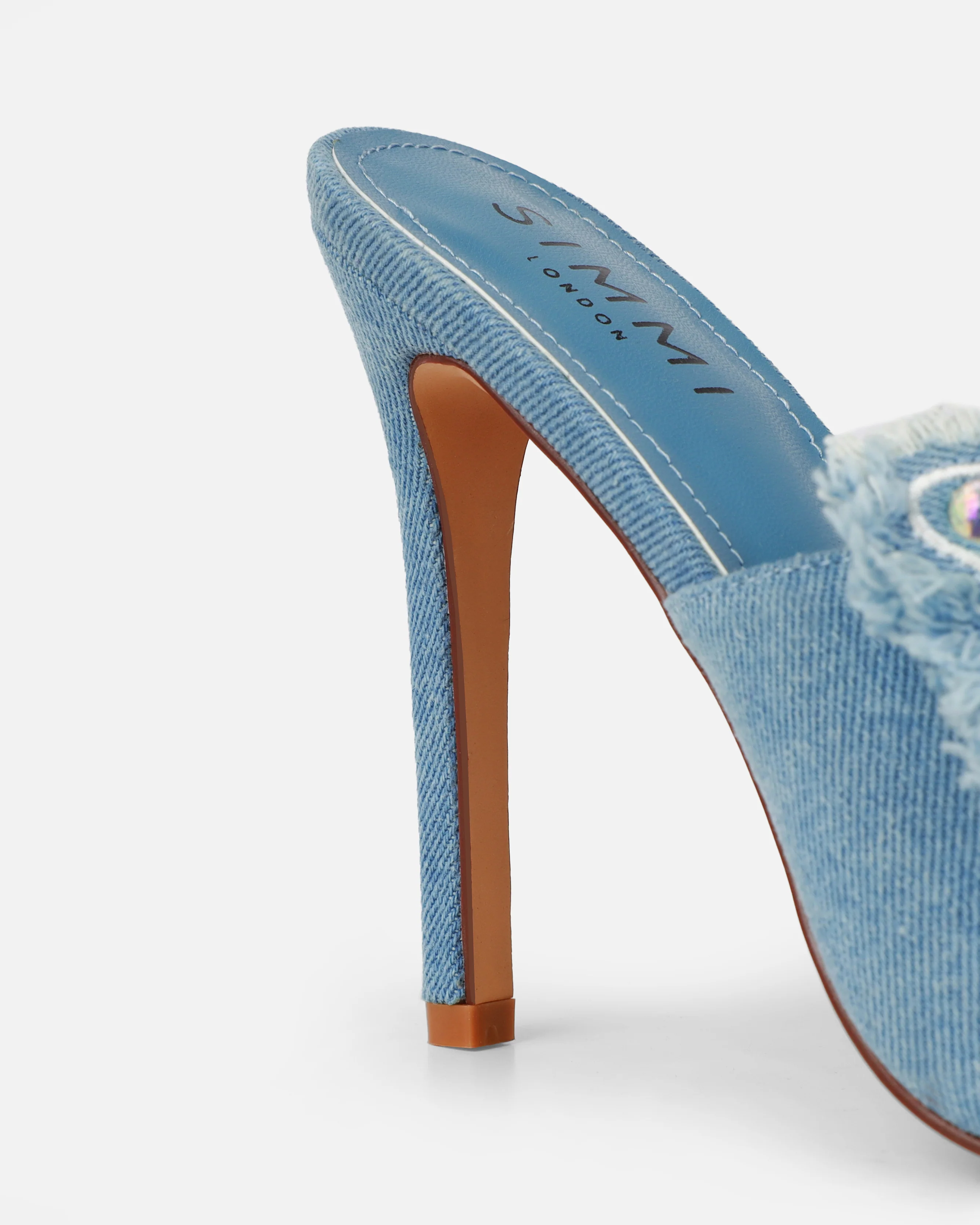 Seema Denim Blue Butterfly Detail Heeled Mules - Image 3
