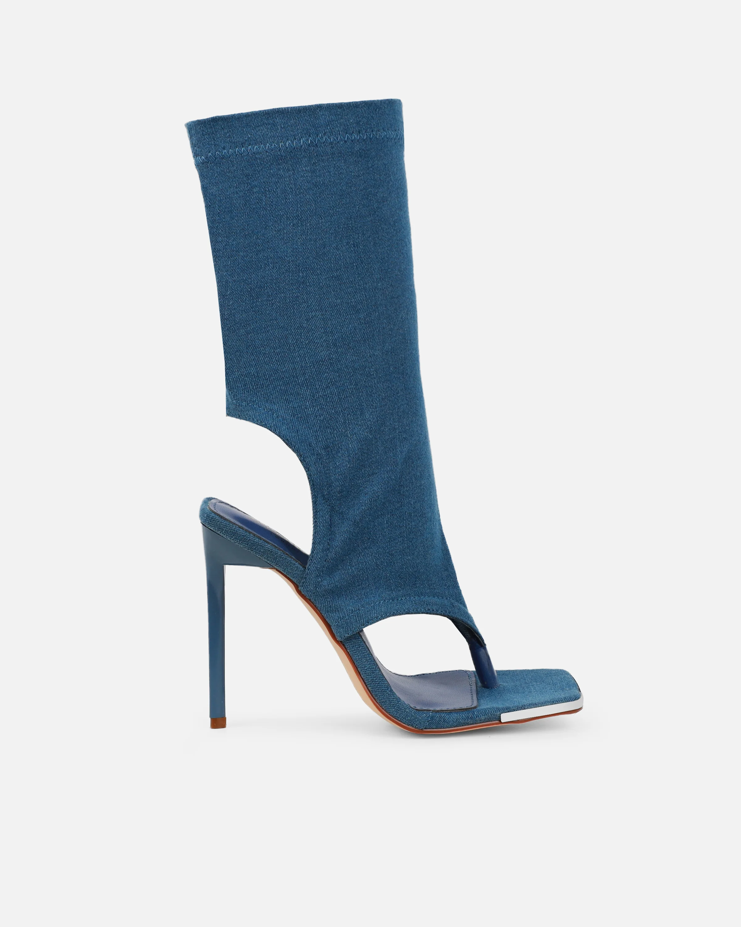 Senya Blue Denim Toe Thong Heeled Boots - Image 2