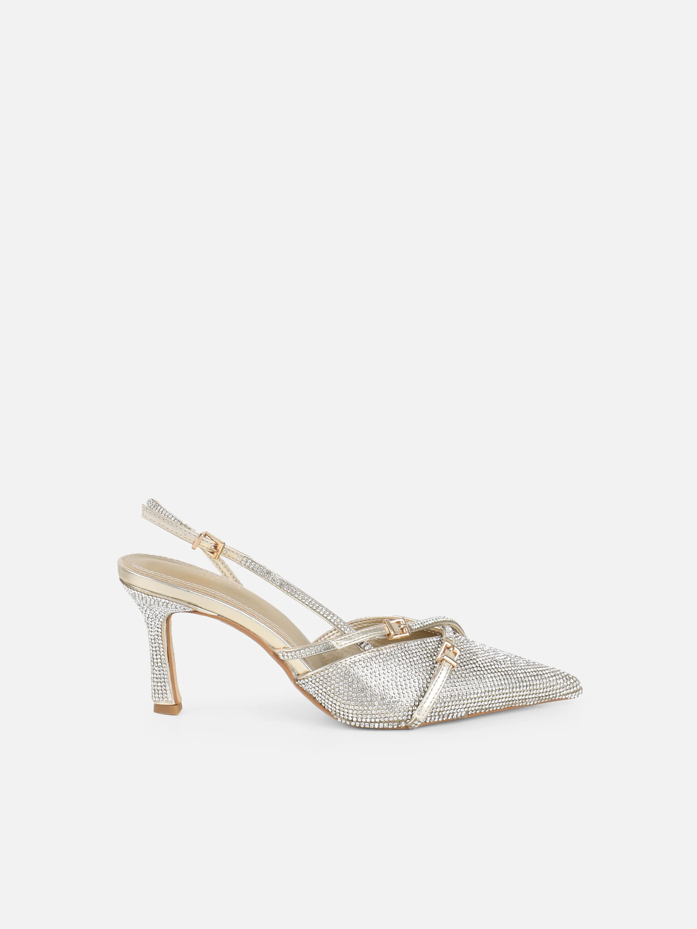 Serenitie Gold Diamante Buckle Detail Slingback Court Shoes - Image 2