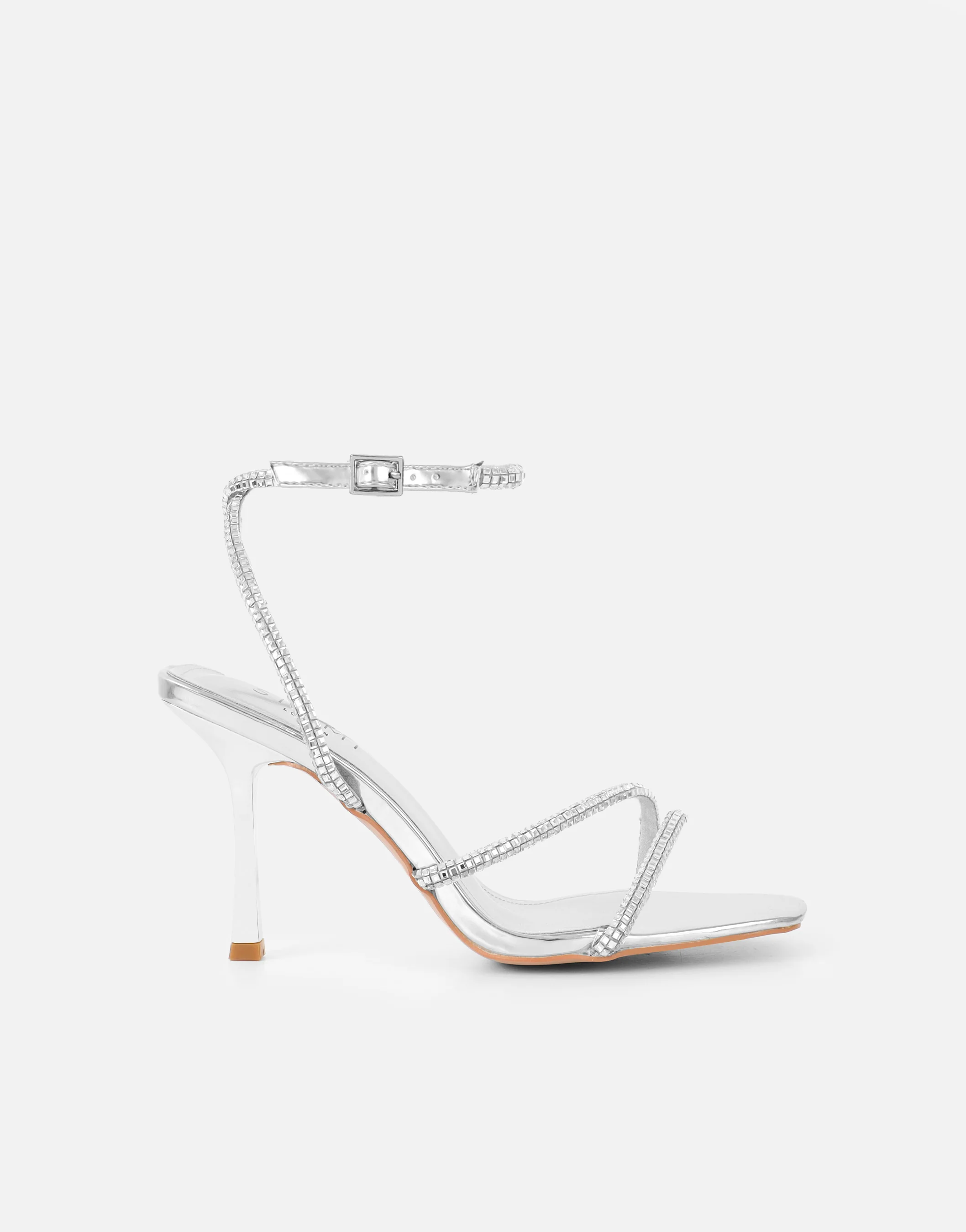 Sev Silver Mirror Diamante Heeled Sandals - Image 2