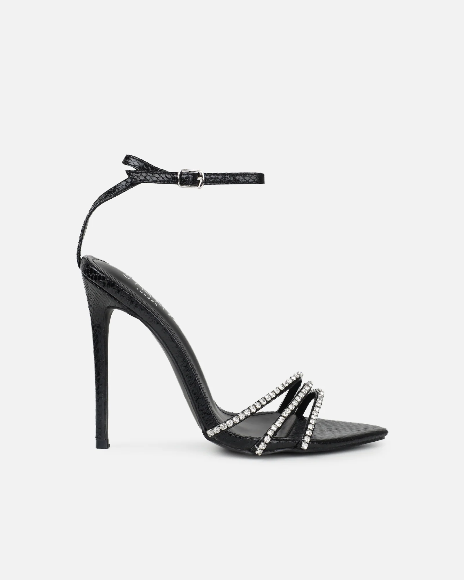 Shakirah Black Snake Diamante Heeled Sandals - Image 3