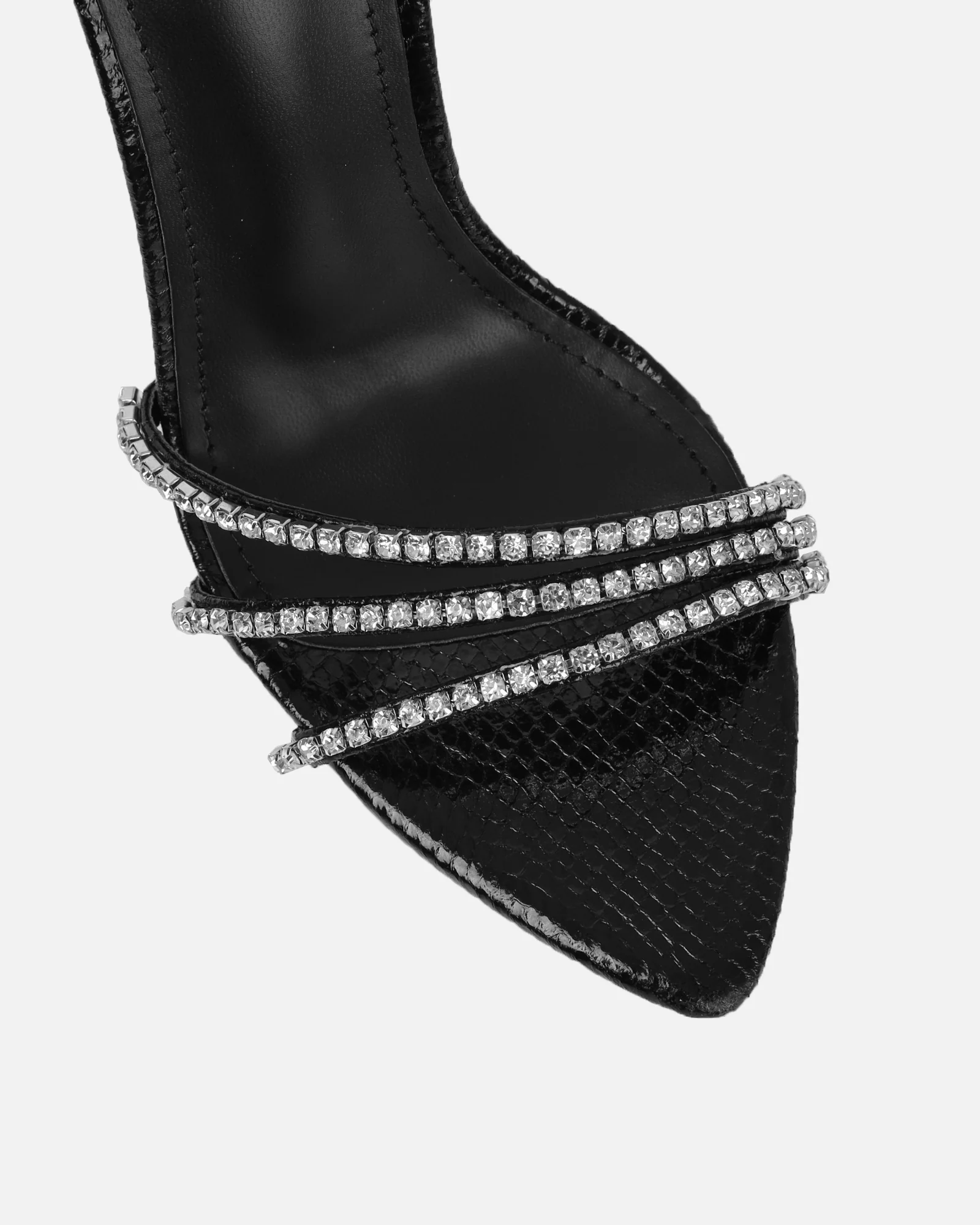 Shakirah Black Snake Diamante Heeled Sandals - Image 5