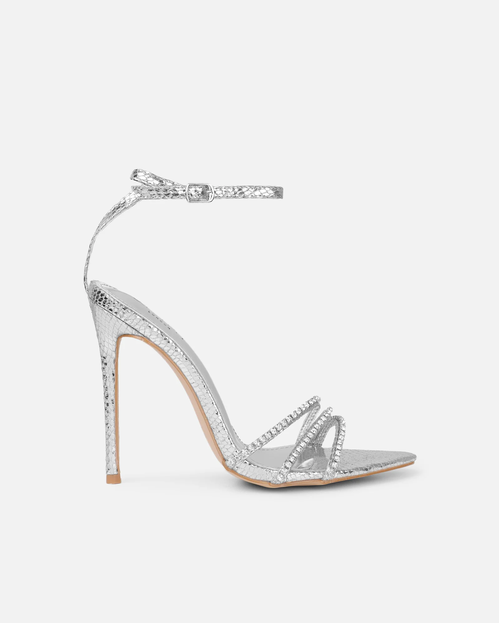 Shakirah Silver Snake Diamante Heeled Sandals - Image 3