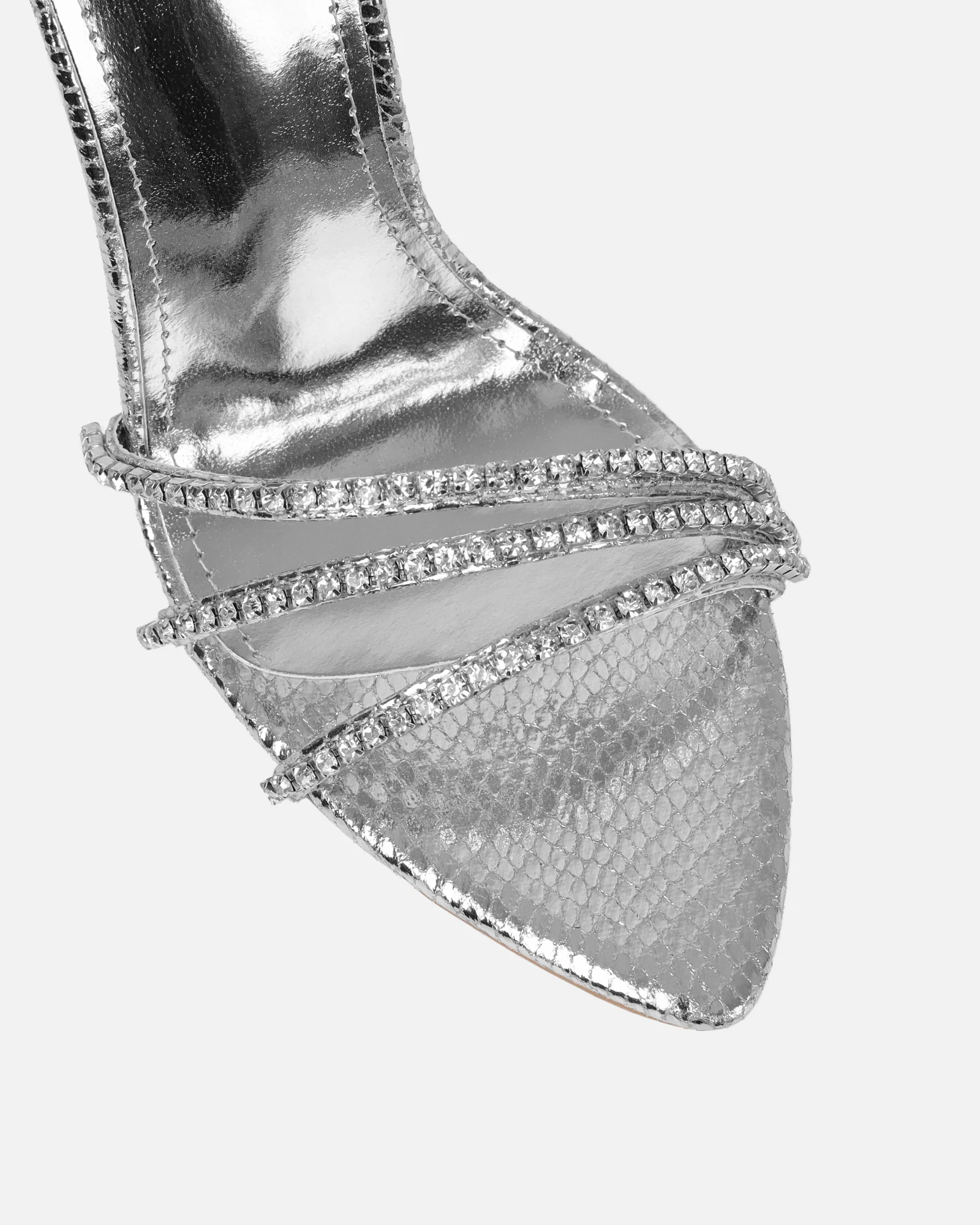 Shakirah Silver Snake Diamante Heeled Sandals - Image 5