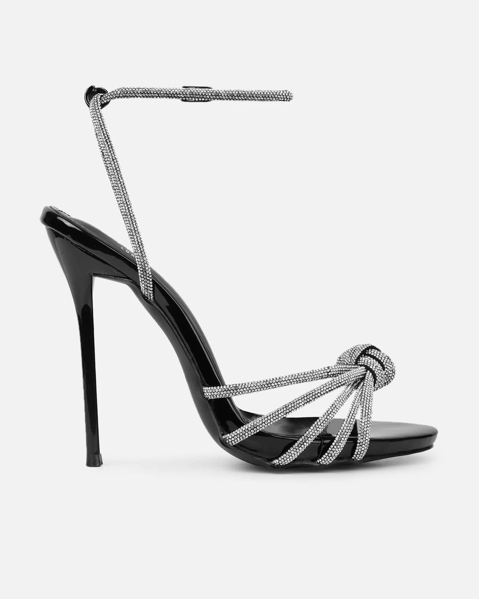 Sharon Black Patent Diamante Heeled Sandals - Image 2