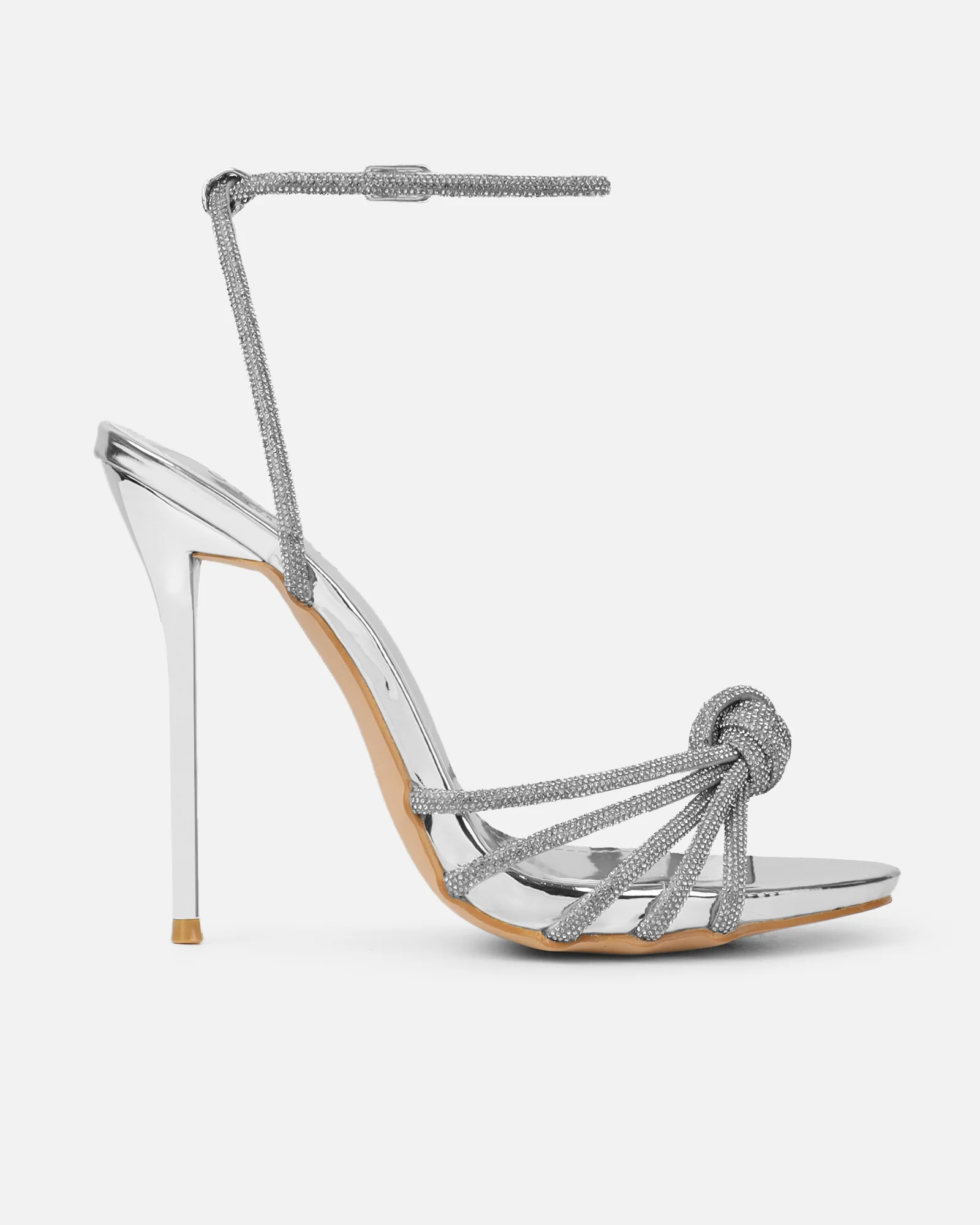 Sharon Silver Mirror Diamante Heeled Sandals - Image 4