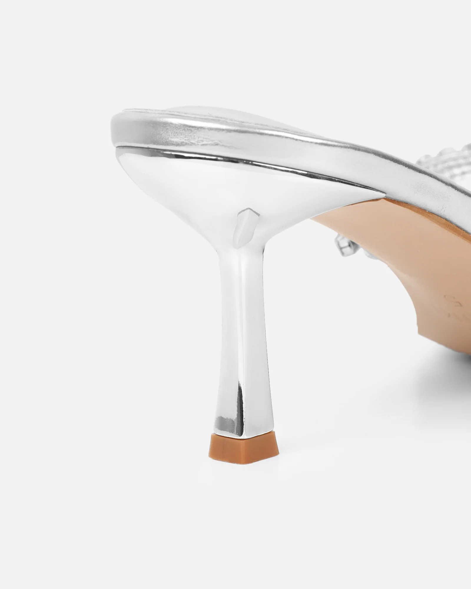 Sheen Silver Metallic Diamante Toe Post Heeled Sandals - Image 3